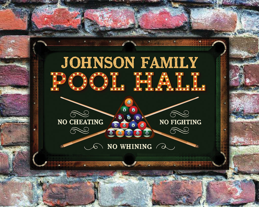 Personalized Billiards Pool Hall Sign • Custom Sign For Pool Room Decor • Classic Metal Sign • Customized Name Billiard Sign