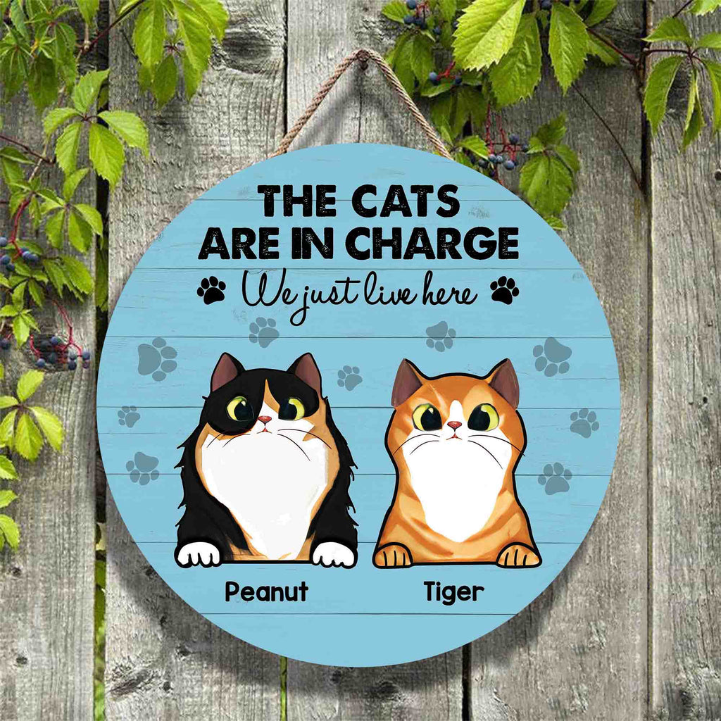 The Cats Are In Charge We Just Live Here • Customized Dog And Cat Wood Sign • Personalized Door Sign • Front Door Hanger
