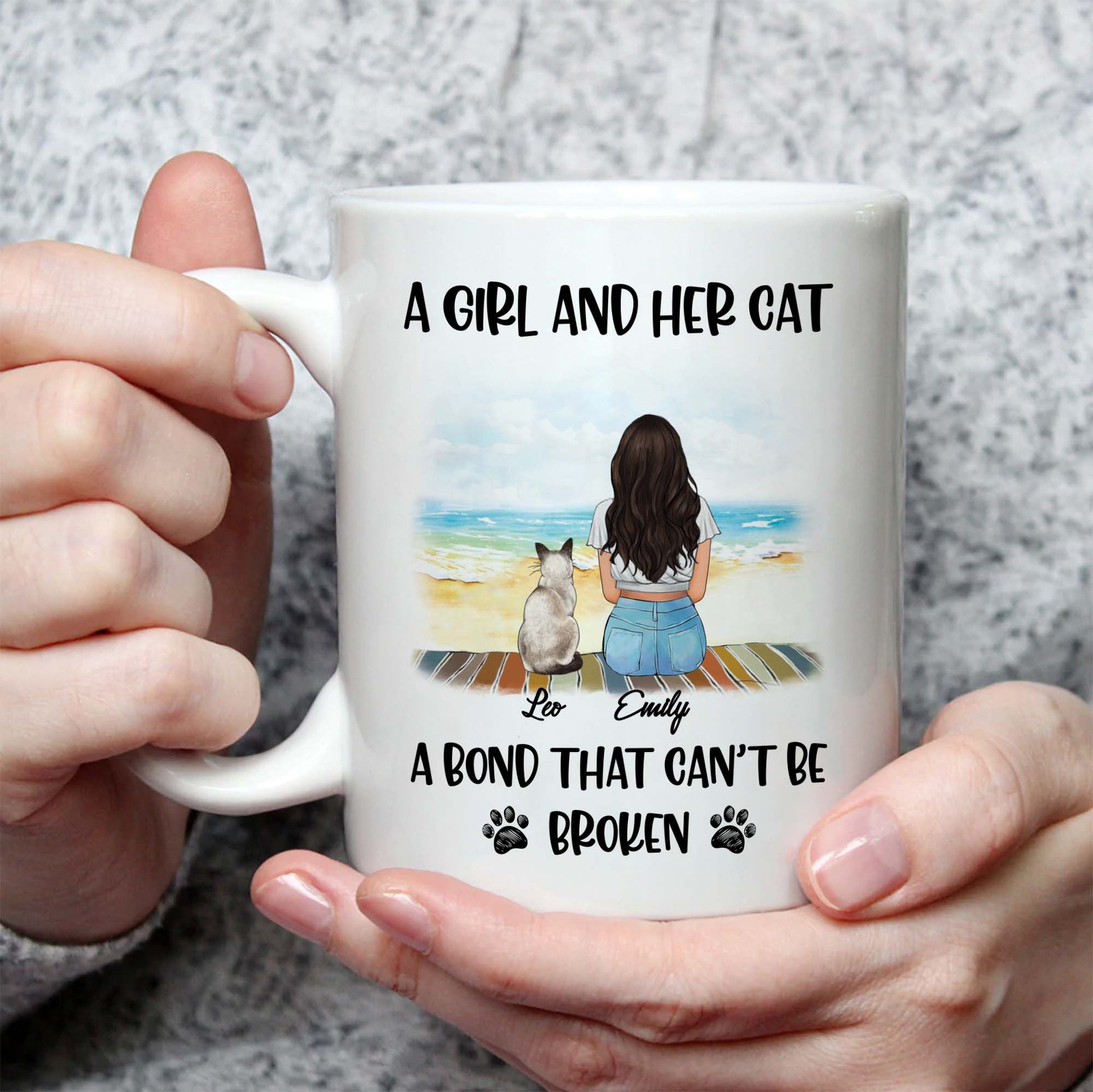 Cat And Mom Mug • Custom Cat Mom Portrait • Personalized Keepsake Gift For Cat Mama • Girl With Cat Portrait