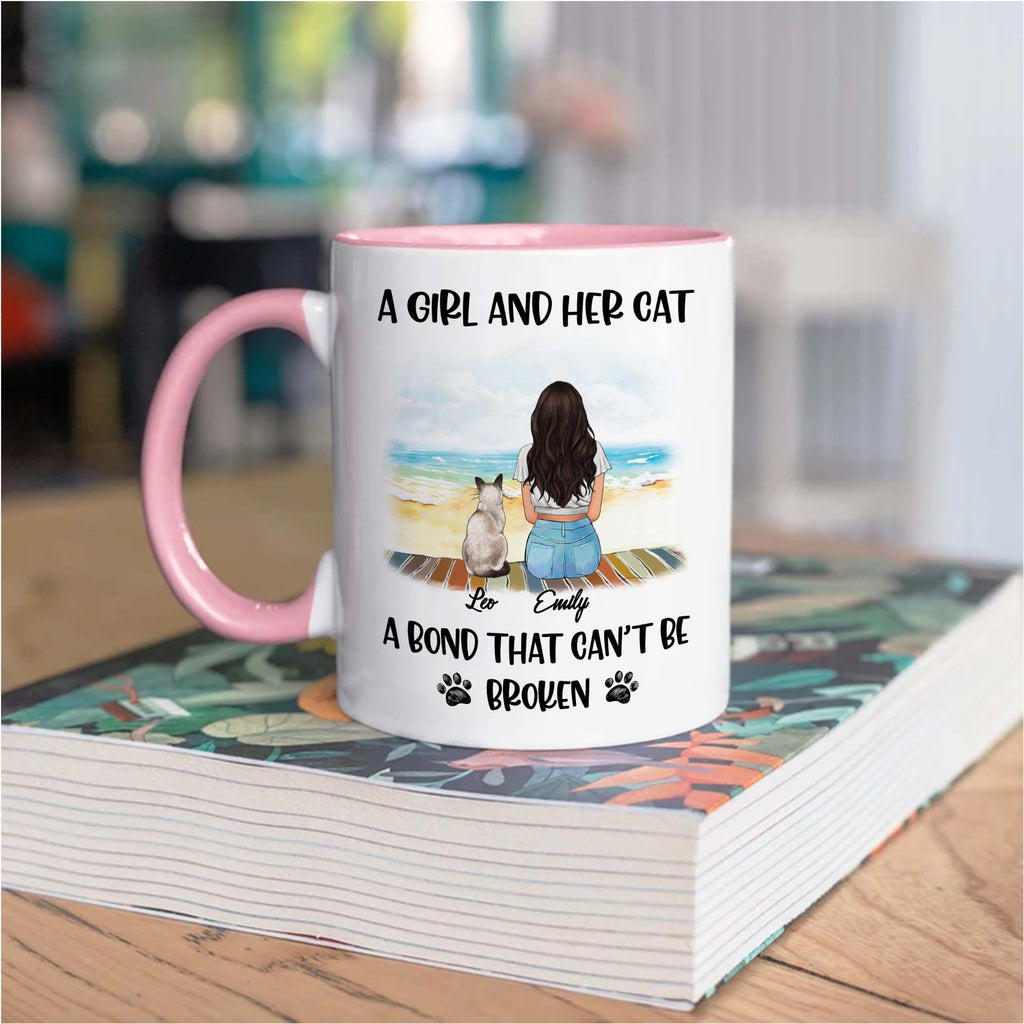 Cat And Mom Mug • Custom Cat Mom Portrait • Personalized Keepsake Gift For Cat Mama • Girl With Cat Portrait