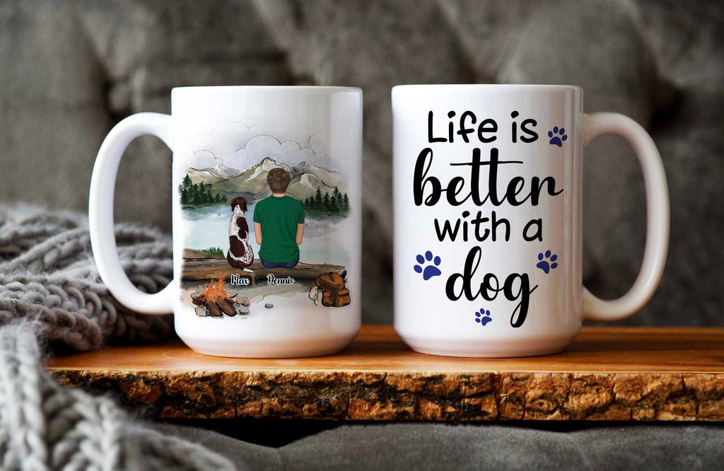 Dog And Dad Mug • Custom Dog Dad Portrait • Personalized Keepsake Gift For Dog Lovers • Man With Dog Portrait