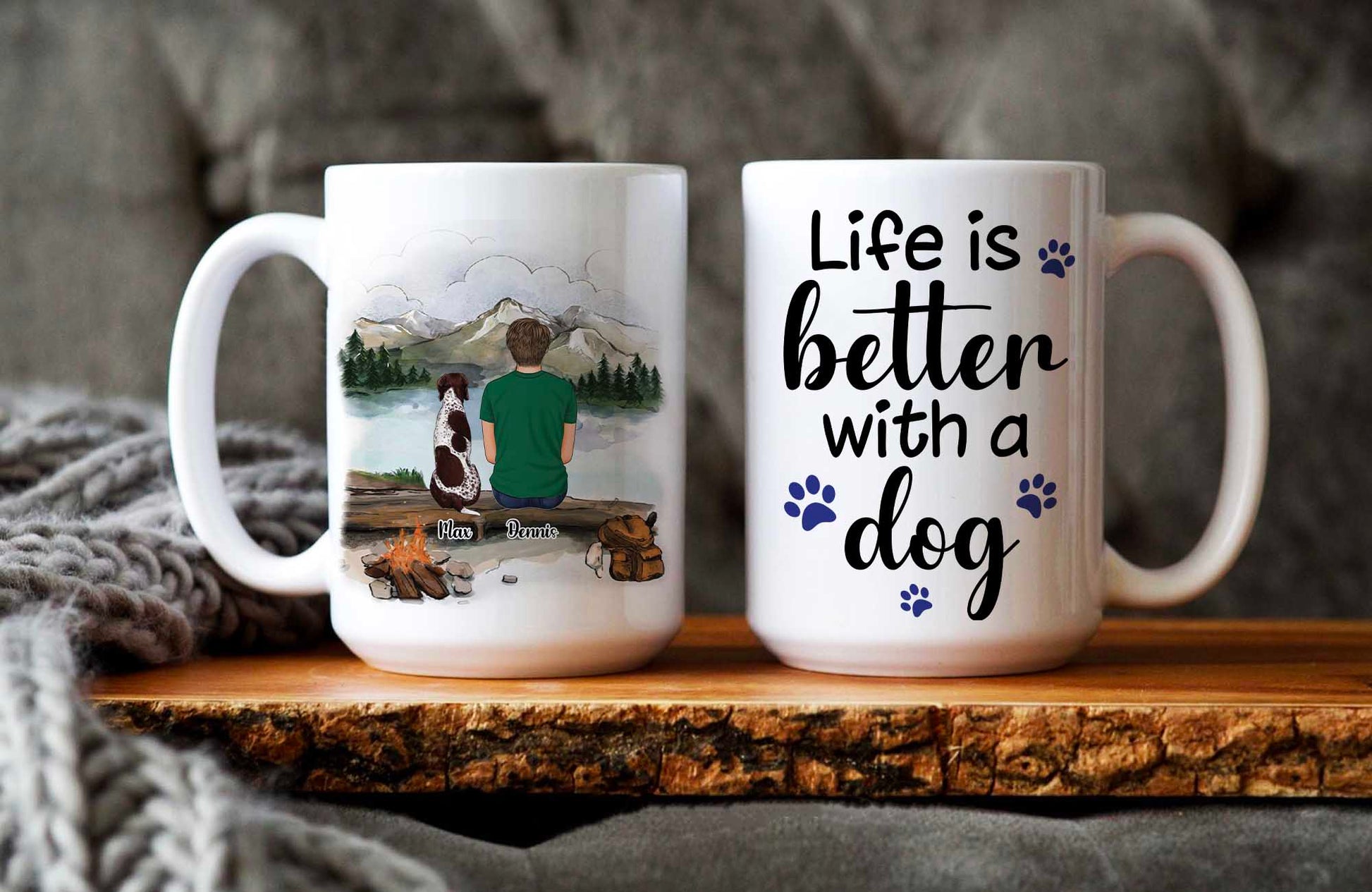 Dog And Dad Mug • Custom Dog Dad Portrait • Personalized Keepsake Gift For Dog Lovers • Man With Dog Portrait