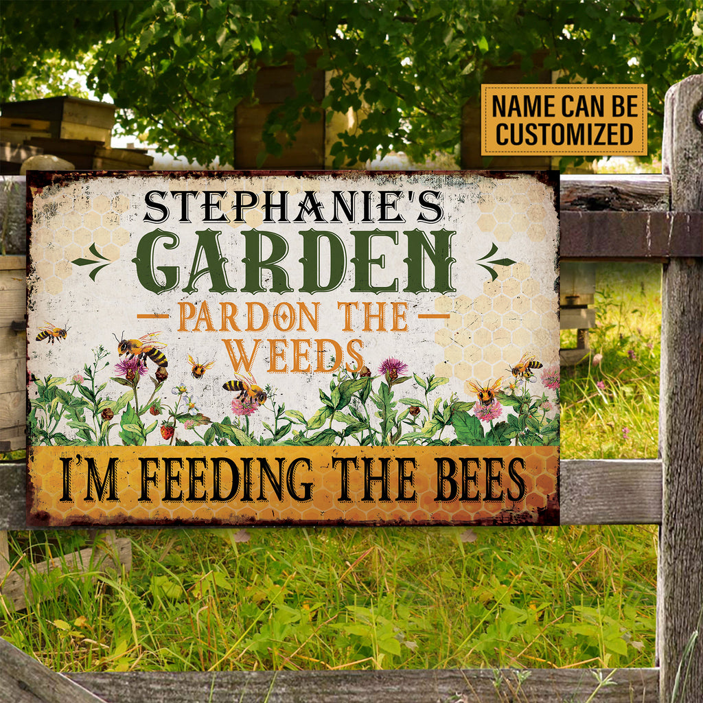 Pardon The Weeds I'm Feeding The Bees Sign • Custom Name Sign • Classic Sign Decor • Personalized Bee Garden Sign For Beekeeper