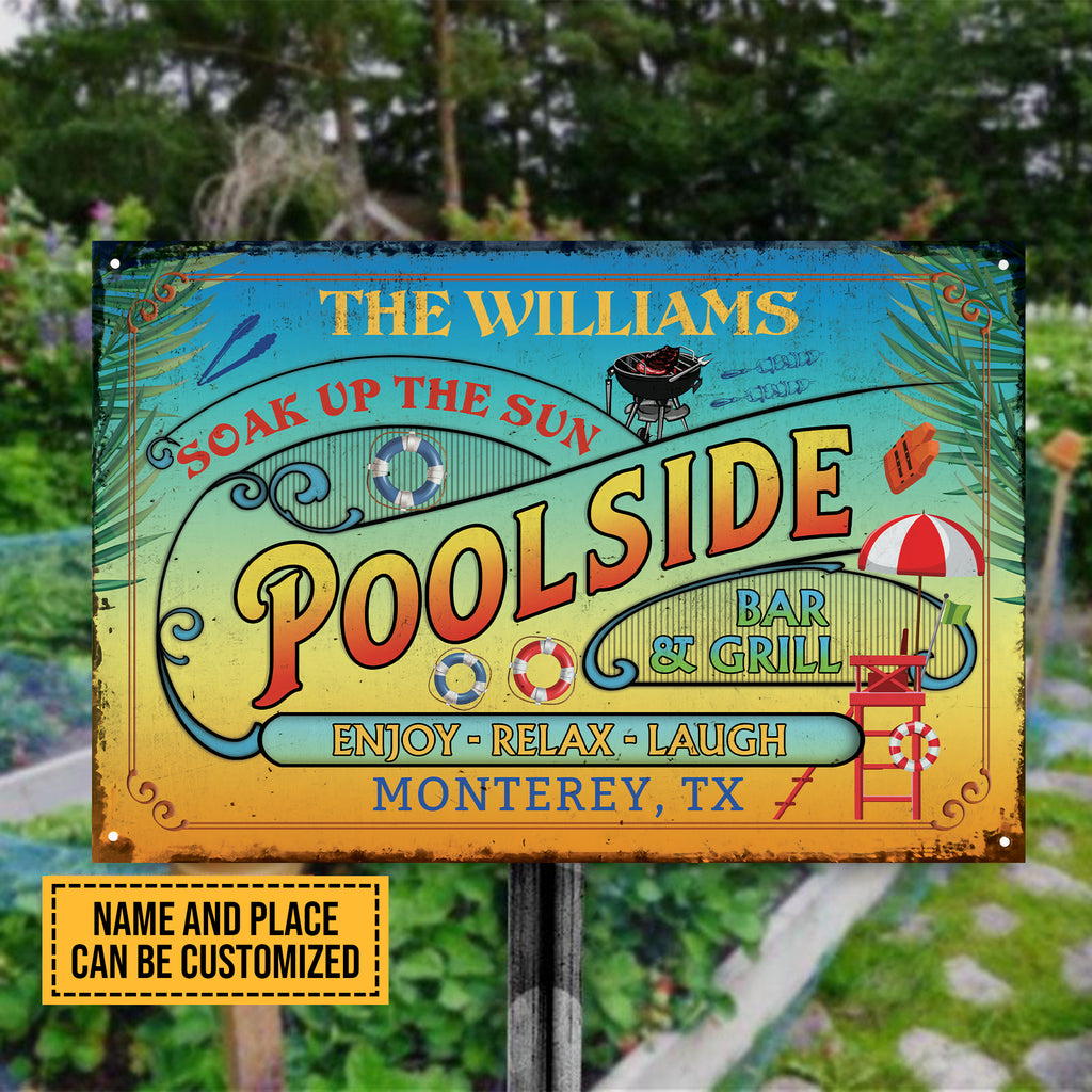 Welcome To Our Poolside • Custom Outside Pool Metal Sign • Personalized Swimming Pool Sign • Outdoor Sign • Backyard Sign • Funny Poolside Decor