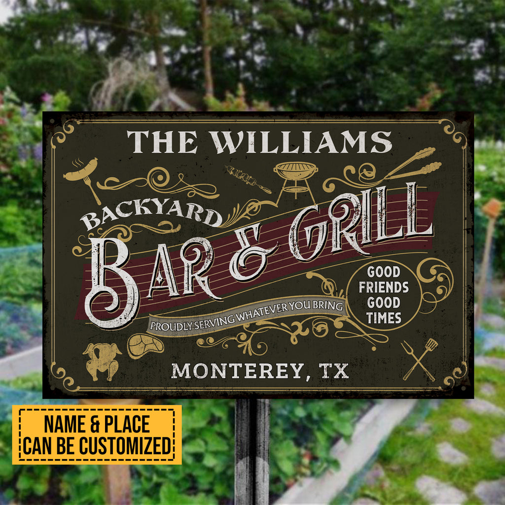 Welcome To The Backyard Bar & Grill • Custom Classic Metal Sign • Personalized Welcome Sign • Outdoor Sign • Backyard Sign • Funny Sign • Address Sign