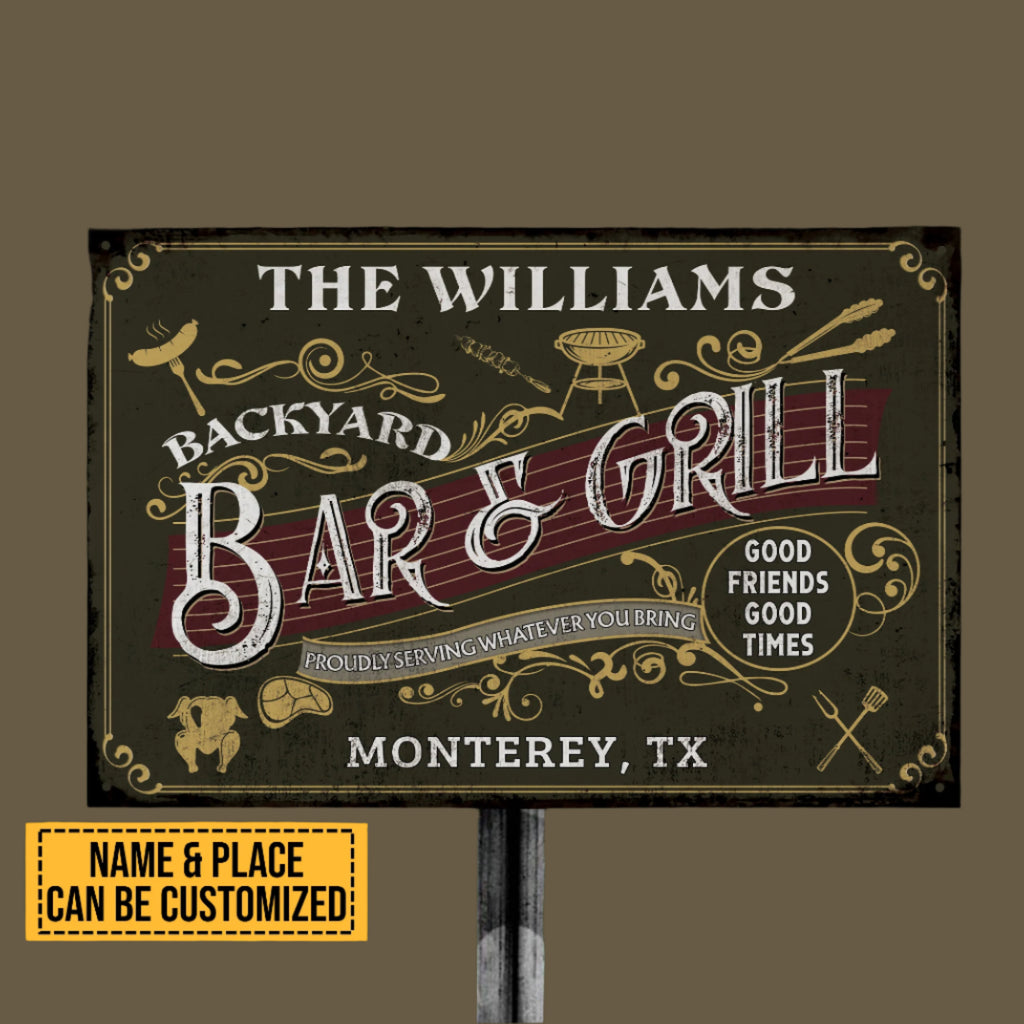 Welcome To The Backyard Bar & Grill • Custom Classic Metal Sign • Personalized Welcome Sign • Outdoor Sign • Backyard Sign • Funny Sign • Address Sign