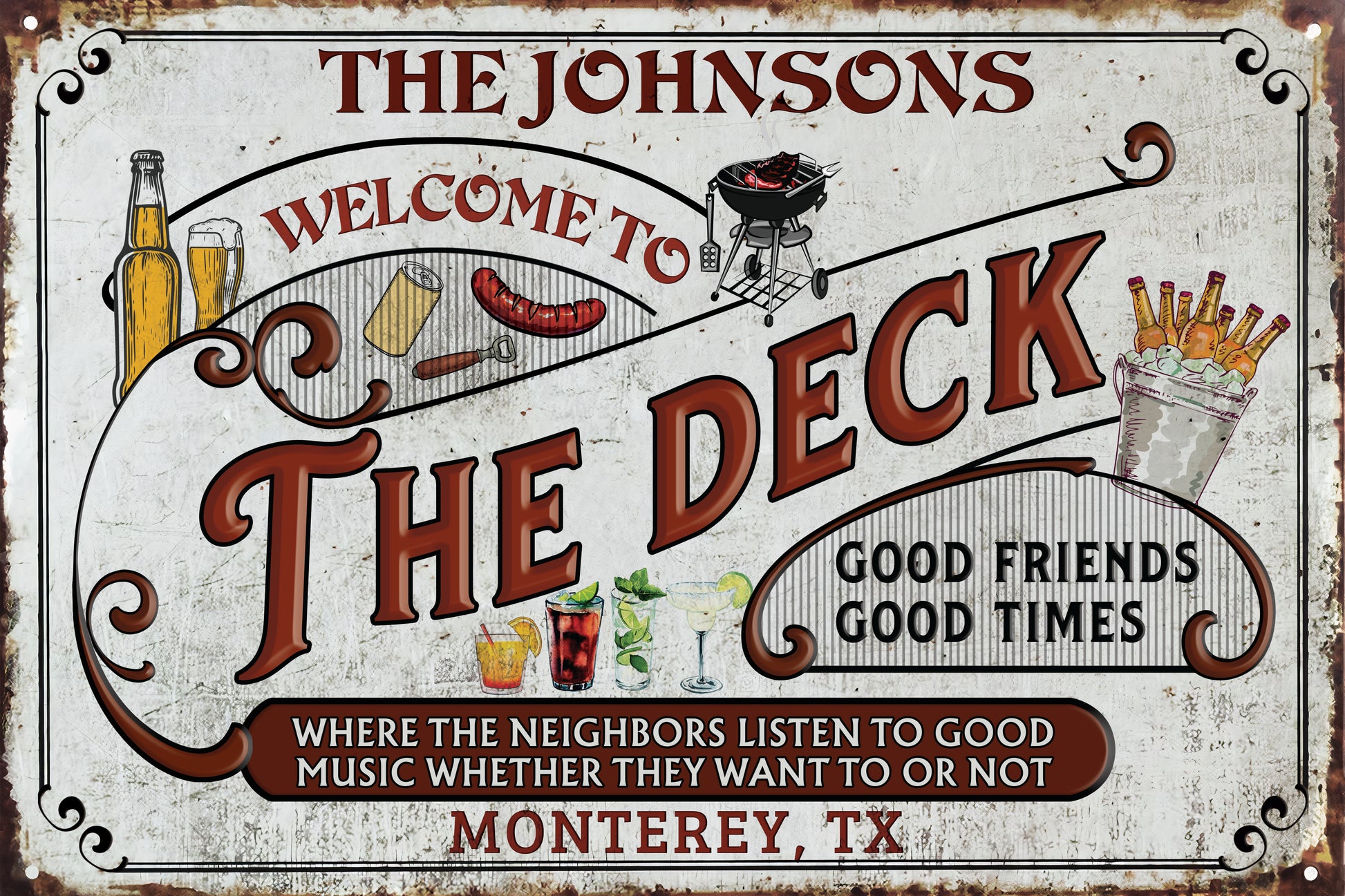 Welcome To The Deck • Custom Classic Metal Sign • Personalized Welcome Sign • Outdoor Sign • Backyard Sign • Funny Sign