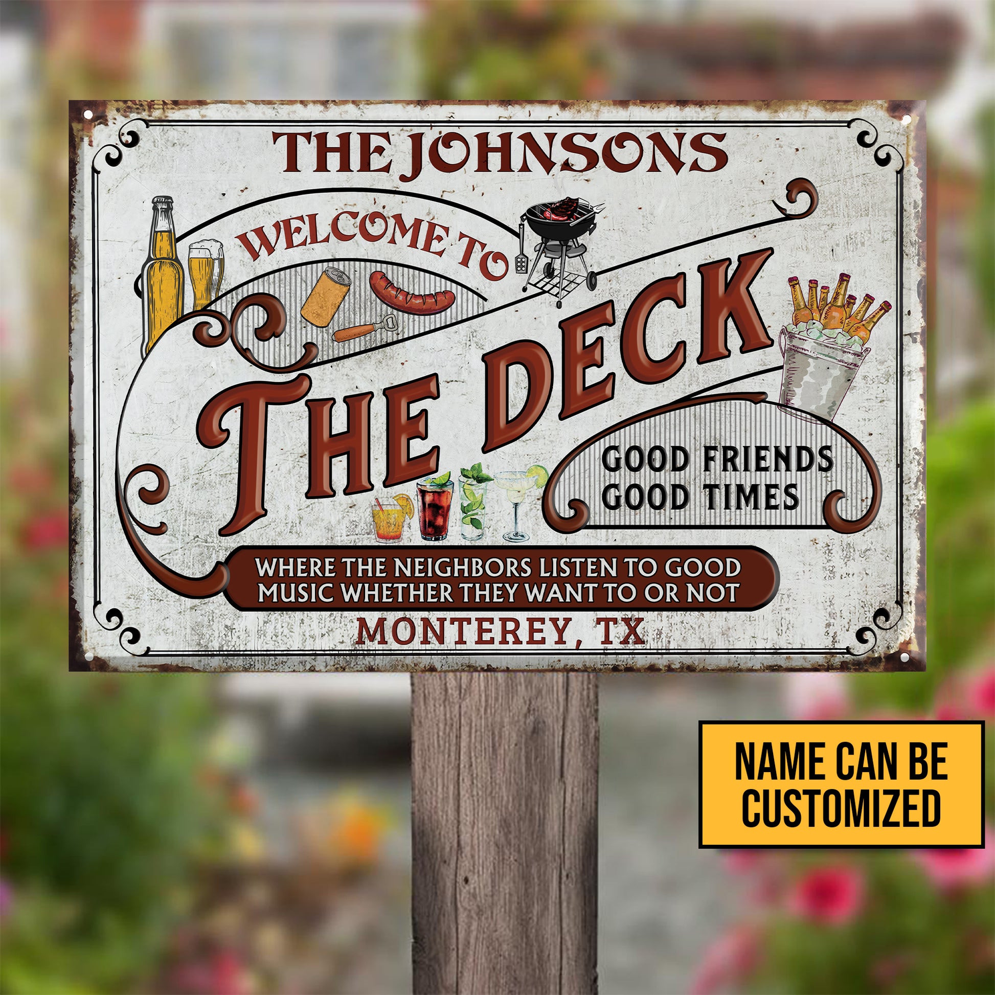 Welcome To The Deck • Custom Classic Metal Sign • Personalized Welcome Sign • Outdoor Sign • Backyard Sign • Funny Sign