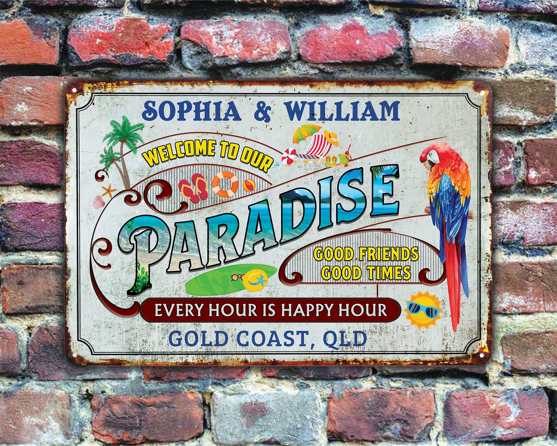 Welcome To The Beach • Custom Metal Sign • Personalized Beach Welcome Sign • Outdoor Sign • Vintage Beach Metal Sign