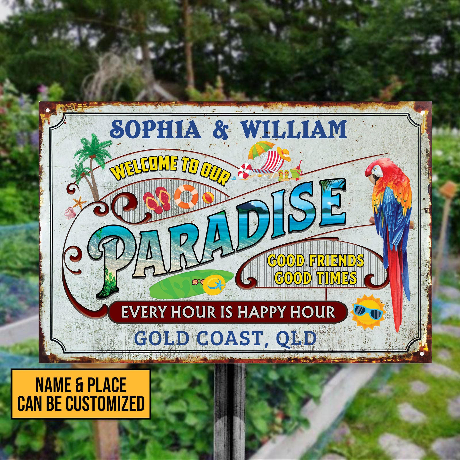 Welcome To The Beach • Custom Metal Sign • Personalized Beach Welcome Sign • Outdoor Sign • Vintage Beach Metal Sign