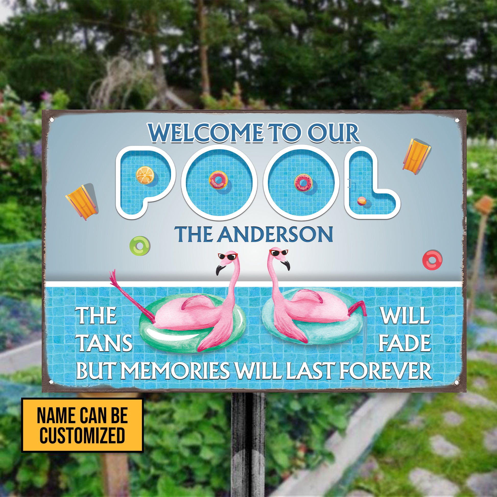 Welcome To Our Pool • Custom Outside Pool Metal Sign • Personalized Swimming Pool Sign • Outdoor Sign • Backyard Sign • Funny Poolside Decor