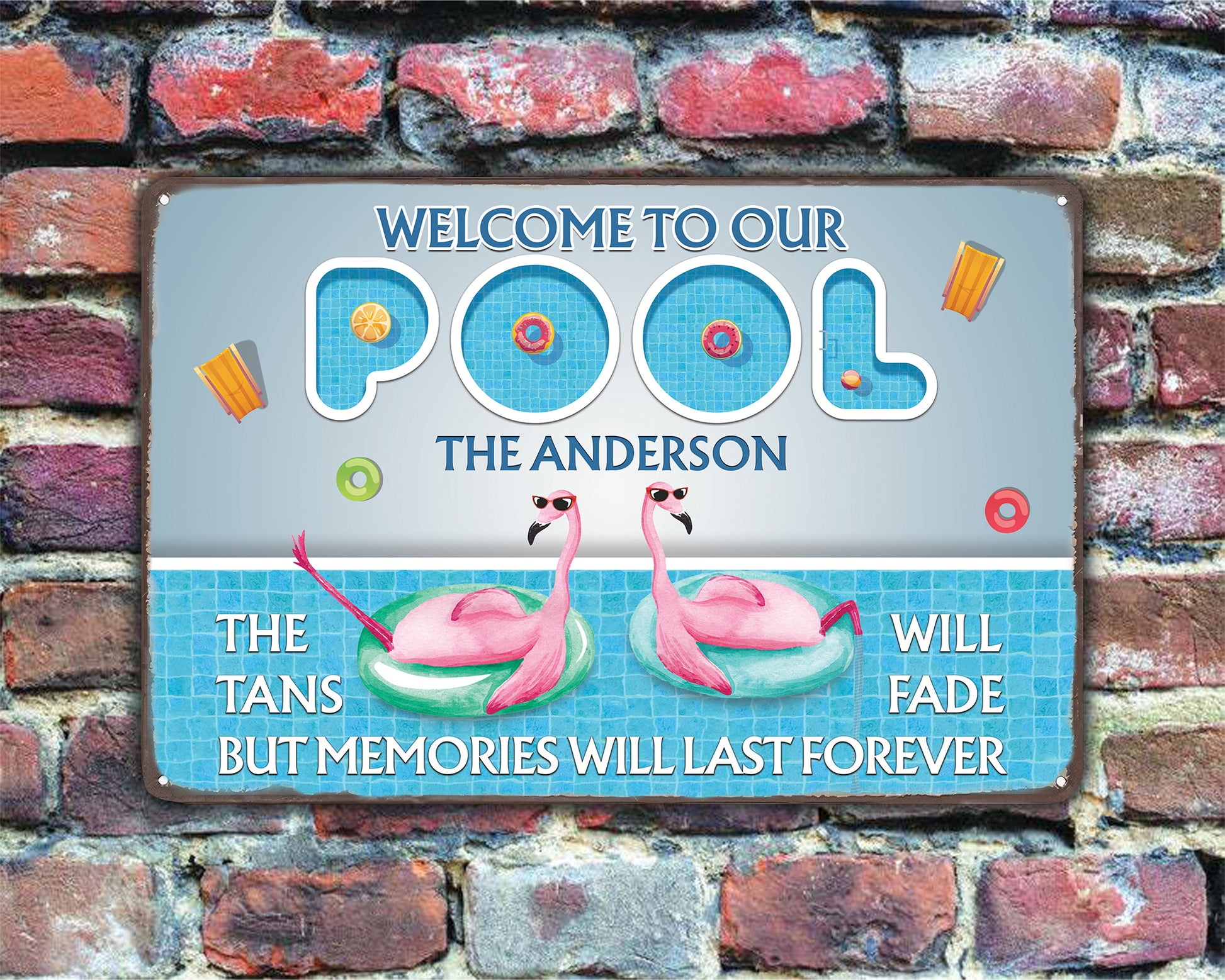Welcome To Our Pool • Custom Outside Pool Metal Sign • Personalized Swimming Pool Sign • Outdoor Sign • Backyard Sign • Funny Poolside Decor