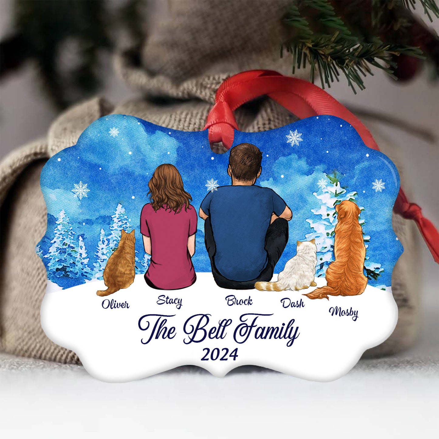 Custom Family Portrait Christmas Ornament • Keepsake Gift For Dog Family • Personalized Christmas Gift For Family • Big Family With Kids Portrait Benelux Ornament
