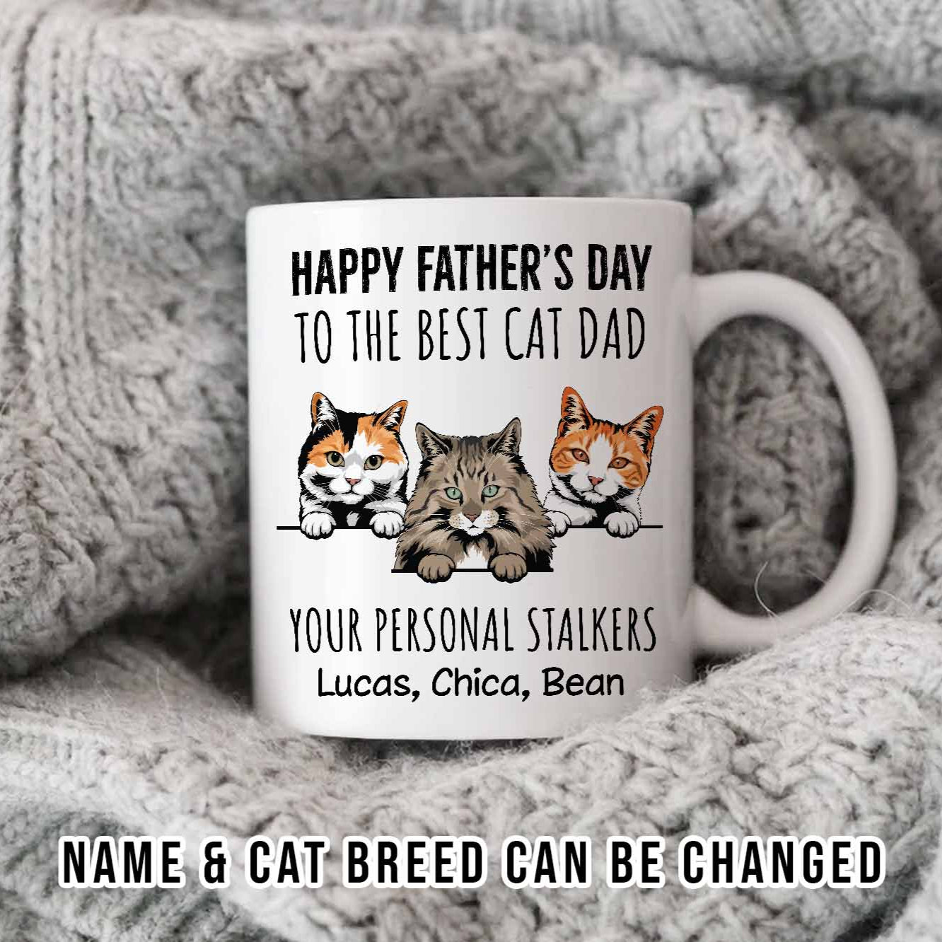 Happy Father's Day To The Best Cat Dad • Custom Mug For Cat Lovers • Personalized Funny Gift For Cat Dad And Cat Mom