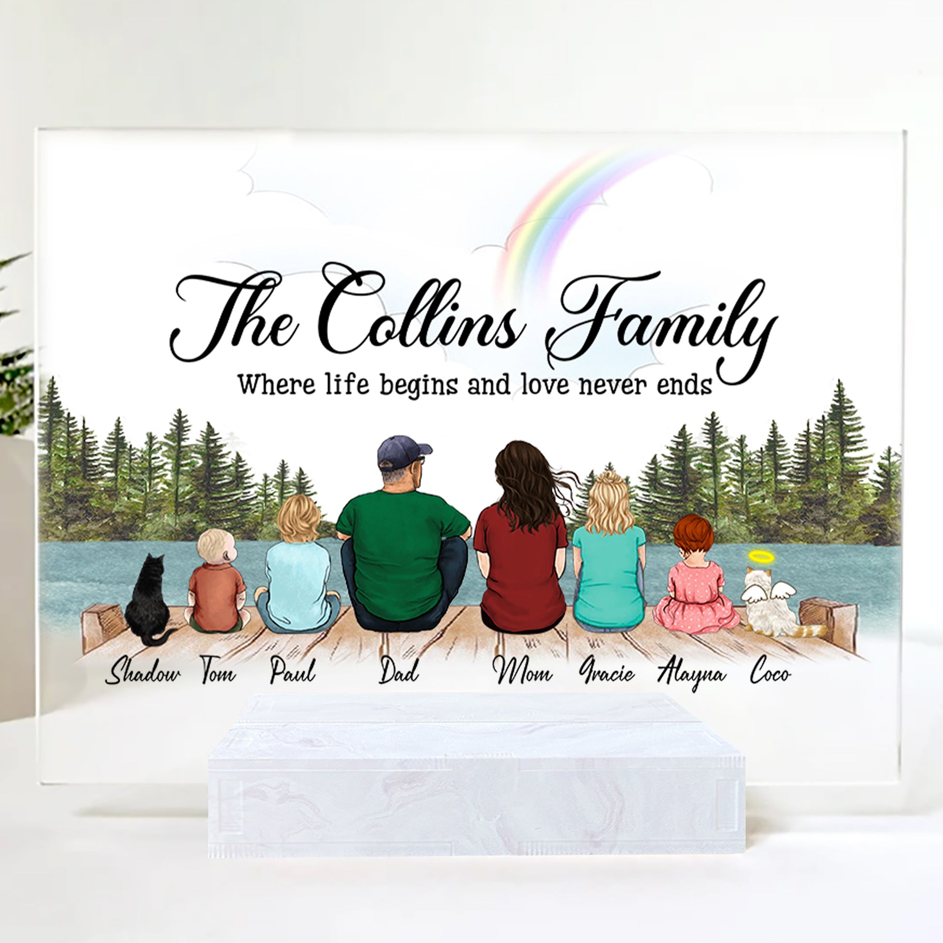 Custom Family Portrait Framed • Personalized Memorial Portrait For Cat Family • Keepsake Gift • Parents And Kids Frame • Acrylic Plaque