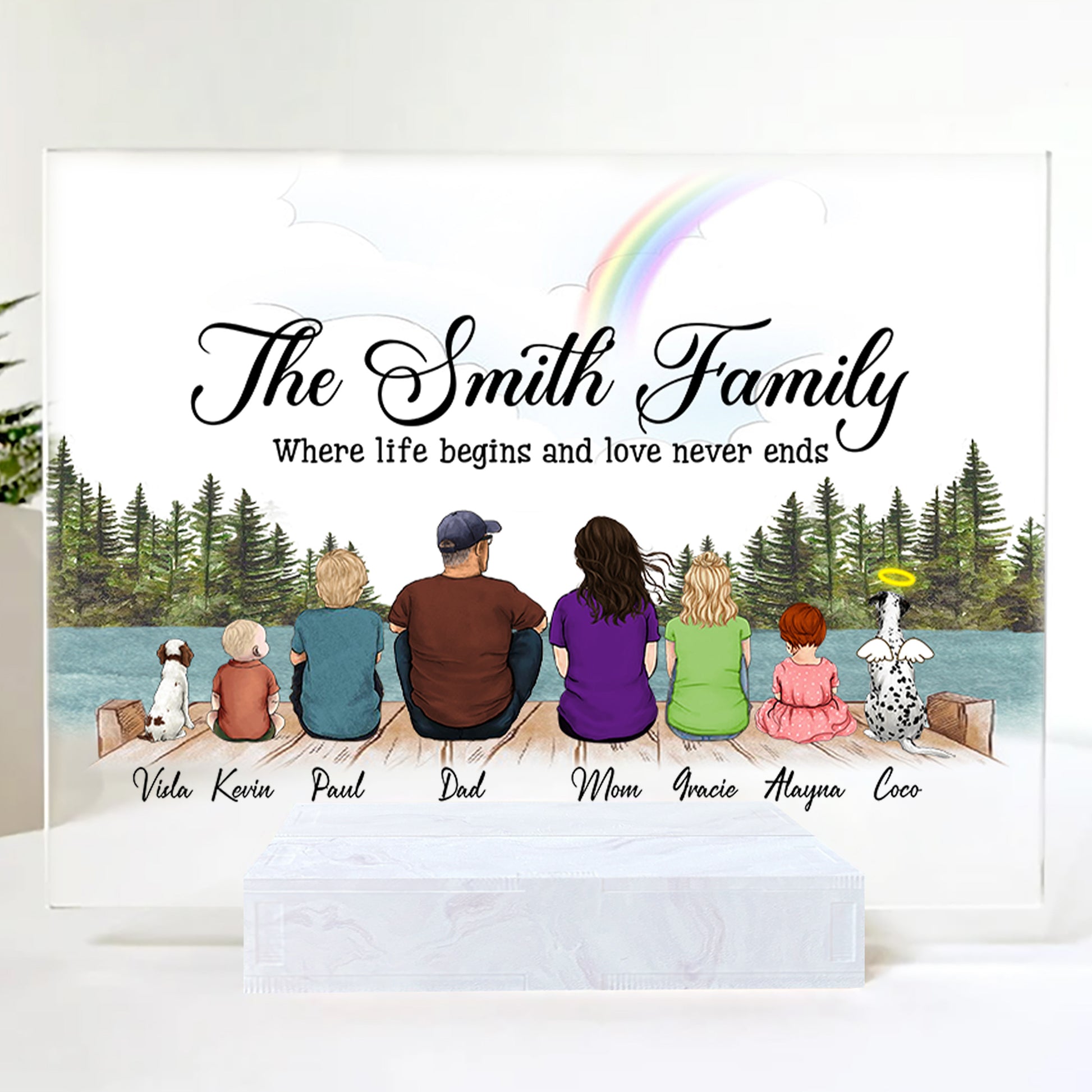 Custom Family Portrait Framed • Personalized Memorial Portrait For Dog Family • Keepsake Gift • Parents And Kids Frame • Acrylic Plaque