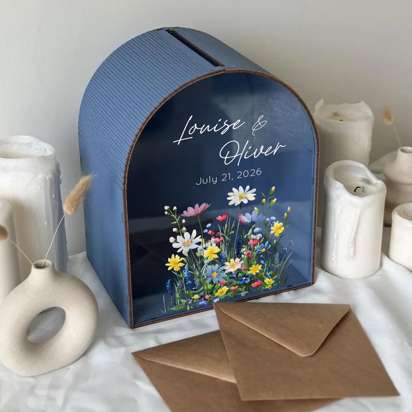 Personalized Wedding Card Box | Watercolor Wildflower