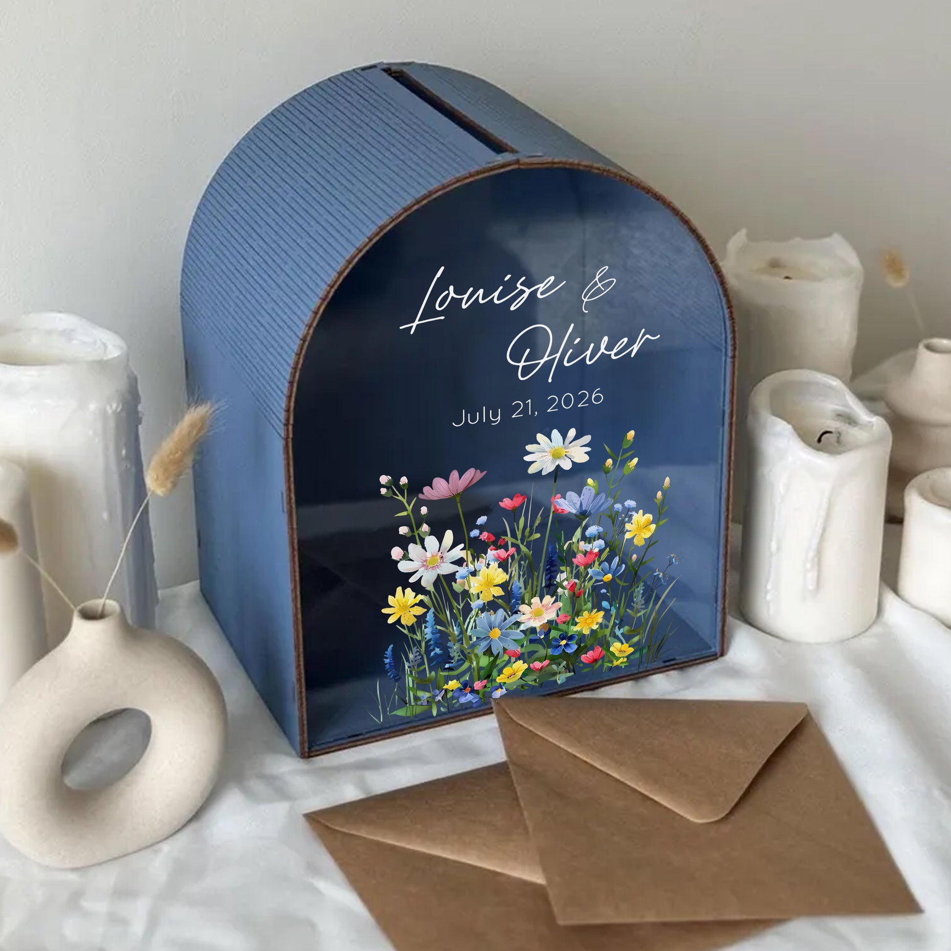 Personalized Wedding Card Box - Watercolor Wildflower