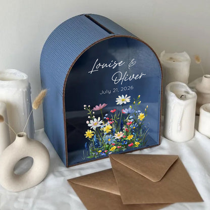 Personalized Wedding Card Box | Watercolor Wildflower
