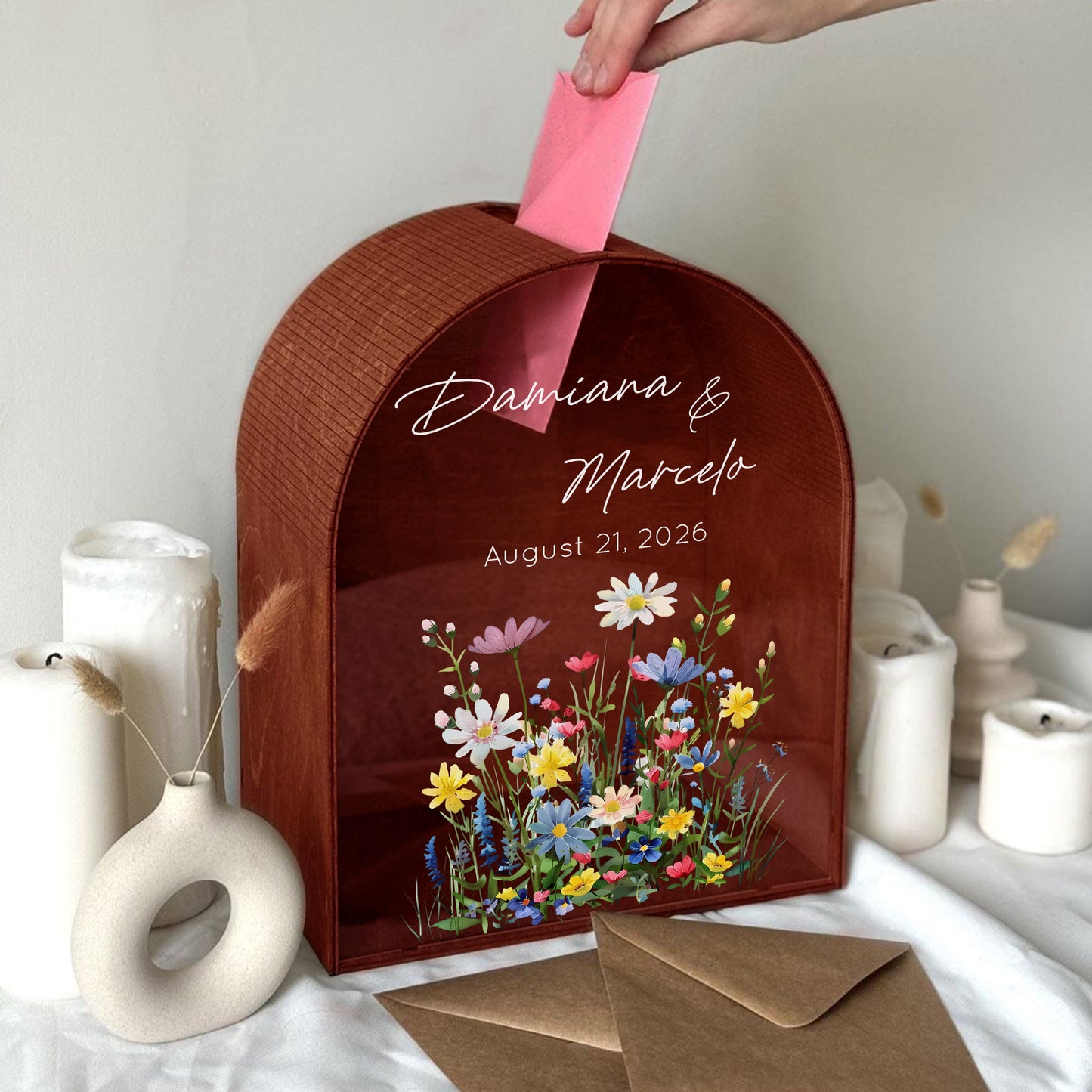 Personalized Wedding Card Box | Watercolor Wildflower