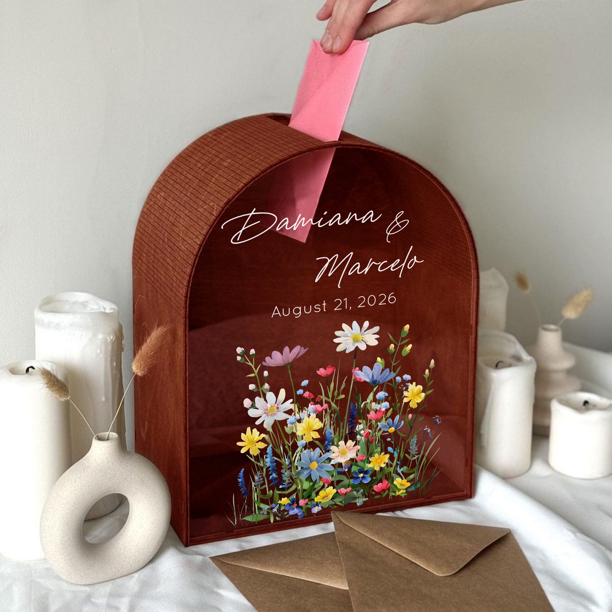 Personalized Wedding Card Box - Watercolor Wildflower
