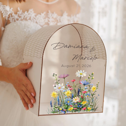 Personalized Wedding Card Box | Watercolor Wildflower