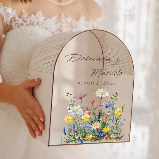 Personalized Wedding Card Box - Watercolor Wildflower