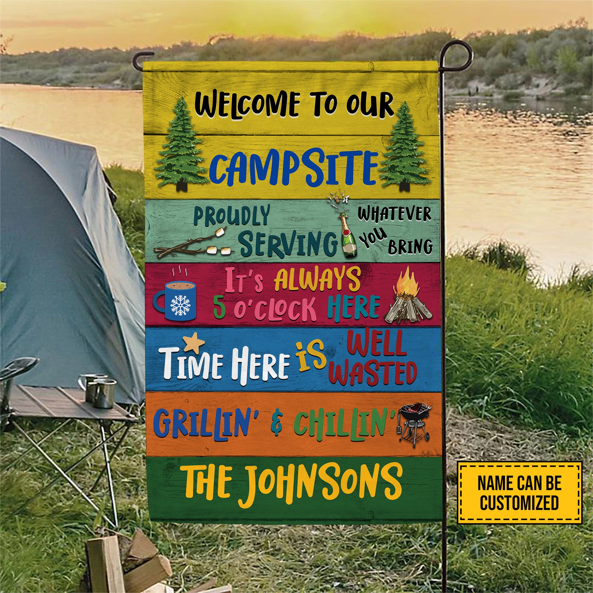 Welcome To Our Campsite Custom Name Flag For Campers • Camping Flag • Personalized Flag For Camping Couple