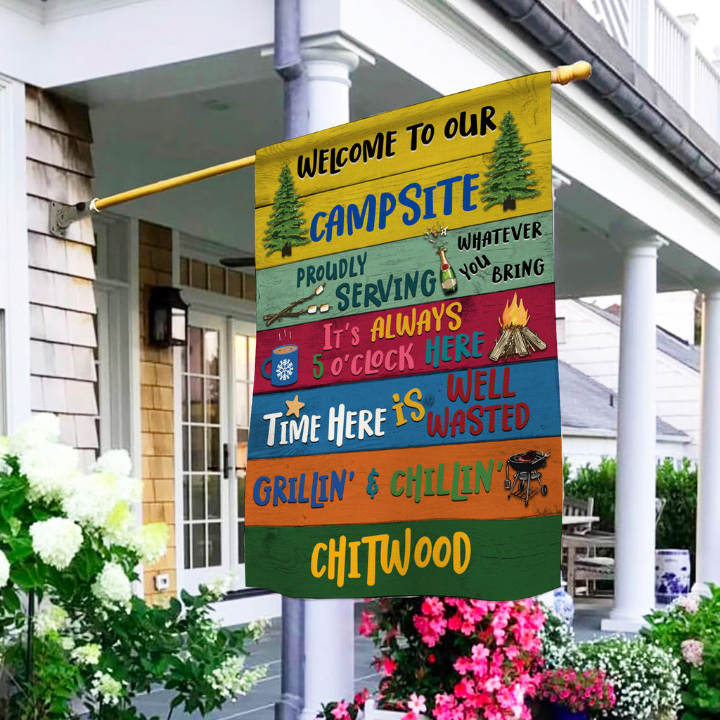Welcome To Our Campsite Custom Name Flag For Campers • Camping Flag • Personalized Flag For Camping Couple