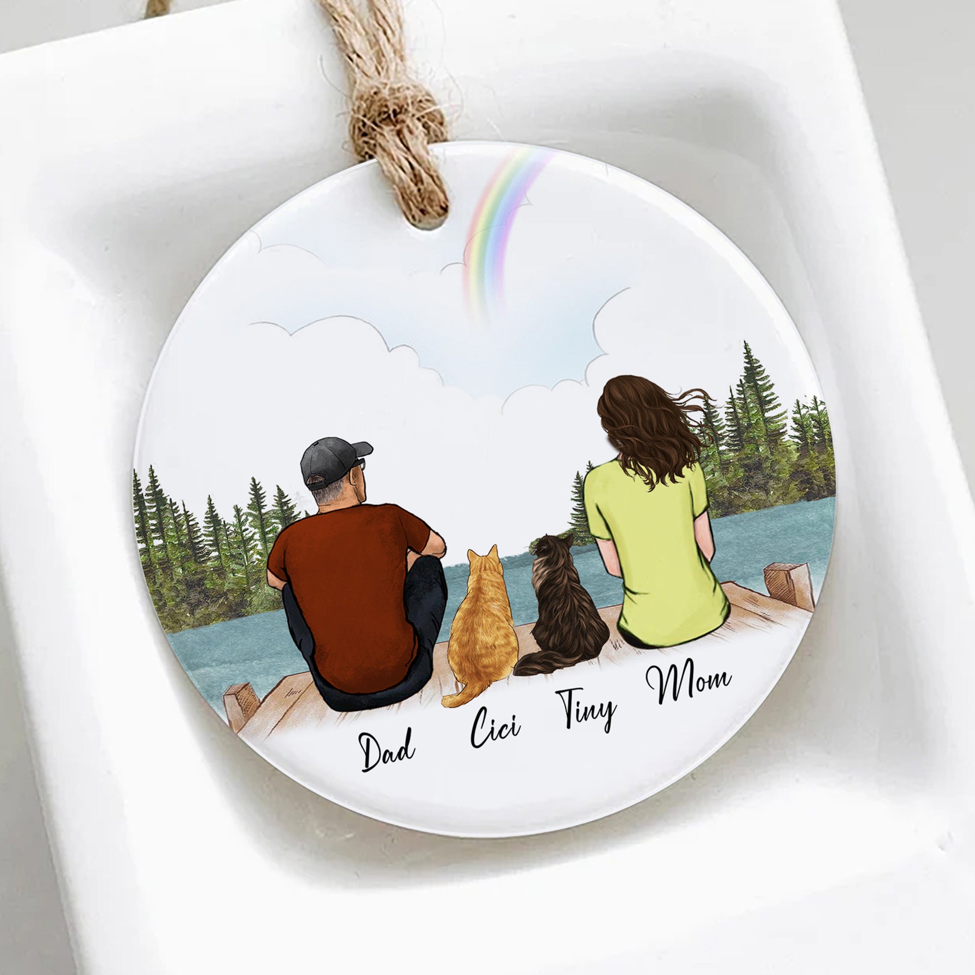 Couple And Cat Christmas Ornament • Custom Memorial Gift For Cat Family • Personalized Christmas Gift For Cat Parents • Family Portrait Ornament • Keepsake Gift