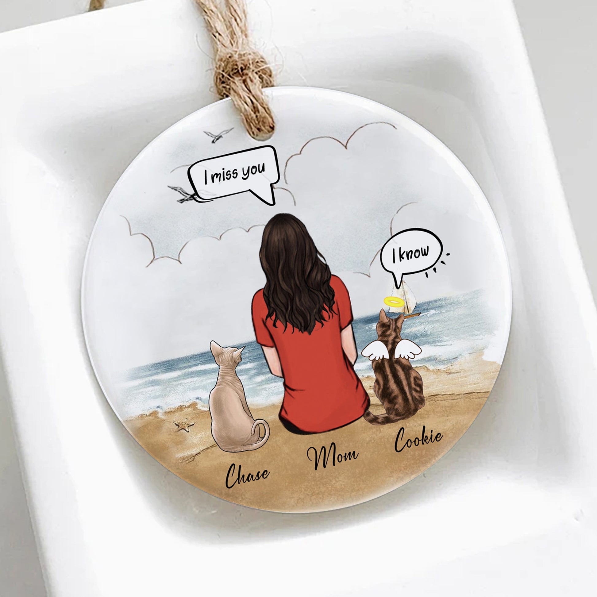 Cat And Mom Christmas Ornament • Cat Mom Portrait Custom Memorial Gift • Personalized Christmas Gift For Loss Of Cat • Girl With Cat Portrait Ornament • Keepsake Gift