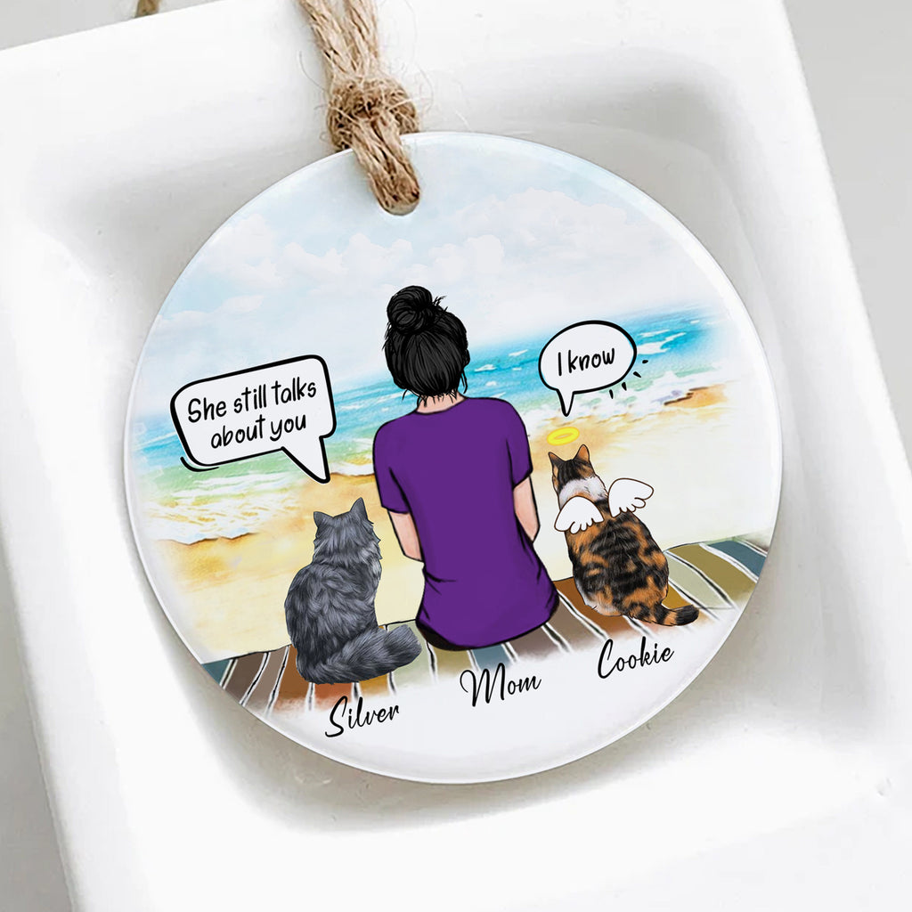 Cat And Mom Christmas Ornament • Cat Mom Portrait Custom Memorial Gift • Personalized Christmas Gift For Loss Of Cat • Girl With Cat Portrait Ornament • Keepsake Gift