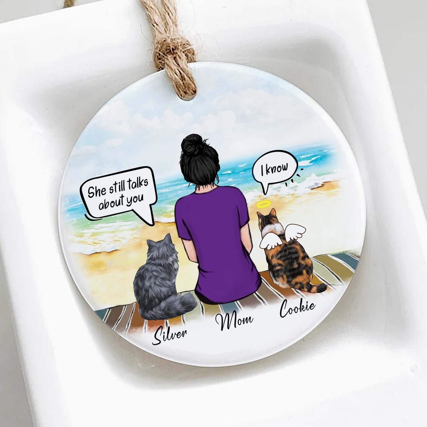 Cat And Mom Christmas Ornament • Cat Mom Portrait Custom Memorial Gift • Personalized Christmas Gift For Loss Of Cat • Girl With Cat Portrait Ornament • Keepsake Gift