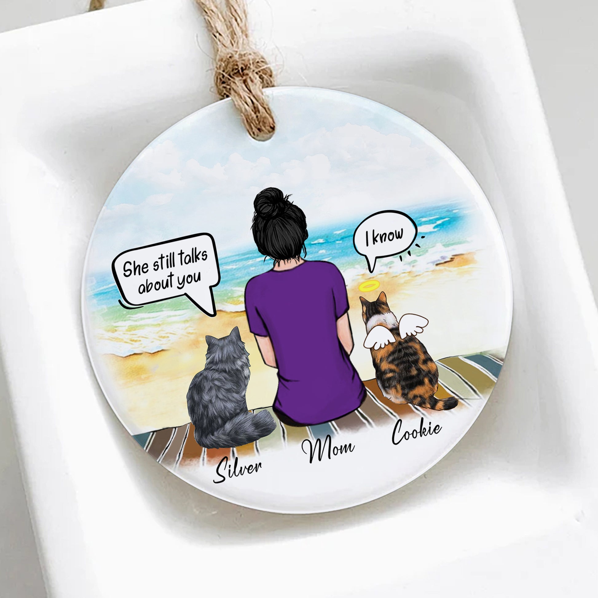 Cat And Mom Christmas Ornament • Cat Mom Portrait Custom Memorial Gift • Personalized Christmas Gift For Loss Of Cat • Girl With Cat Portrait Ornament • Keepsake Gift