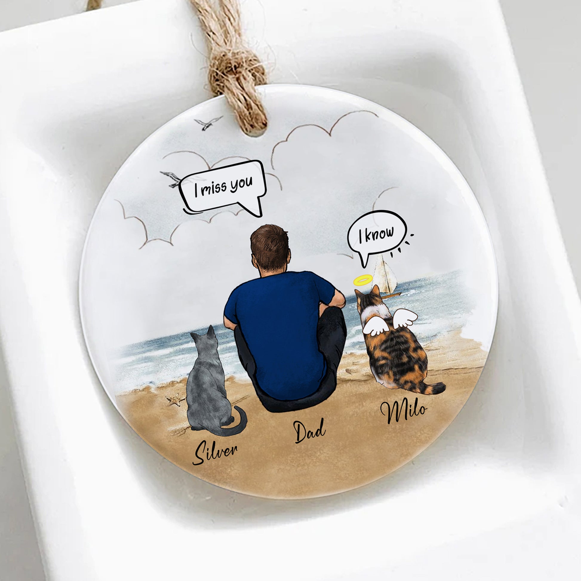 Cat And Dad Christmas Ornament • Cat Dad Portrait Custom Memorial Gift • Personalized Christmas Gift For Loss Of Cat • Man With Cat Portrait Ornament • Keepsake Gift