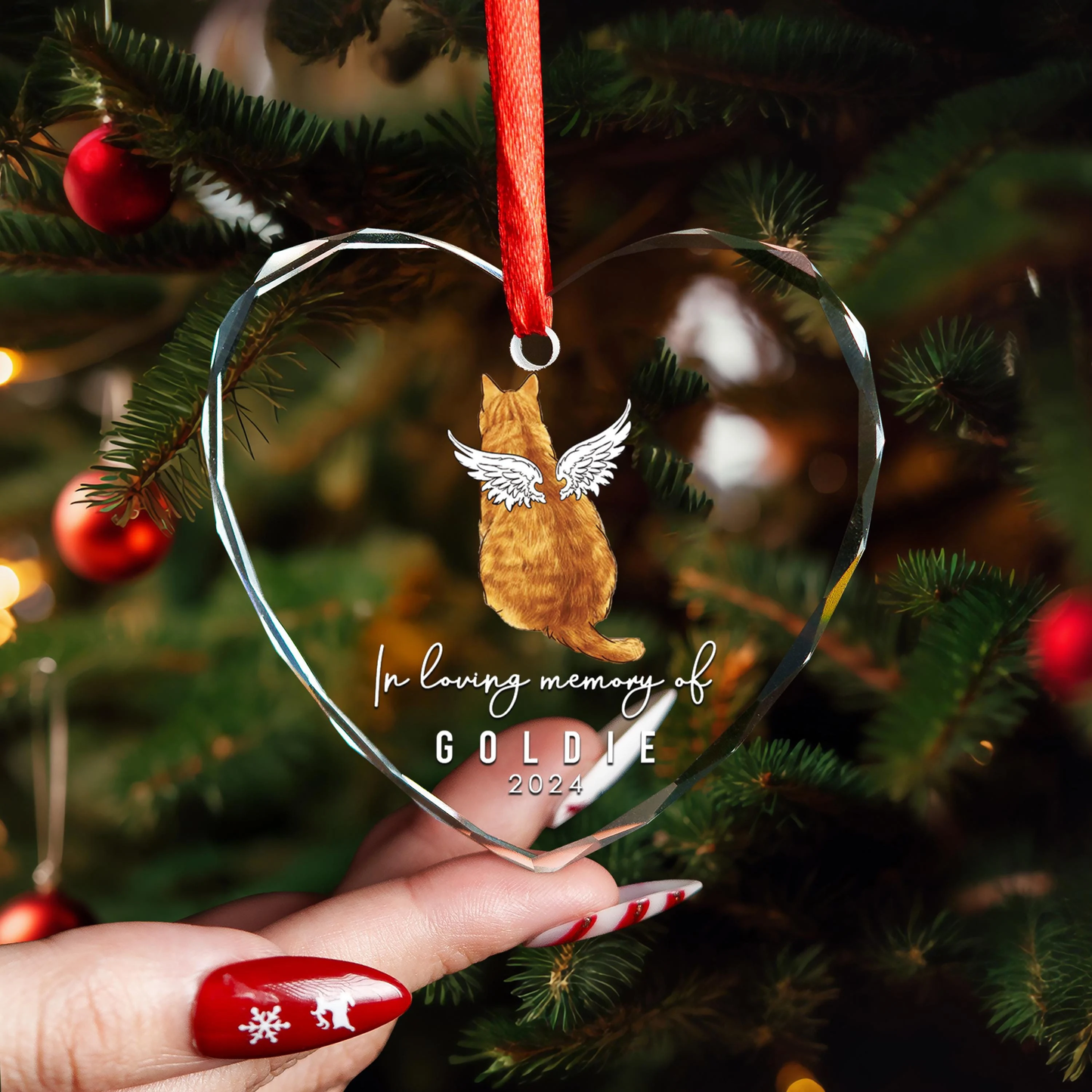 Loss Of Cat Custom Christmas Ornament • Keepsake Gift For Cat Family • Personalized Christmas Gift For Cat Lovers • Cat Portrait Glass Ornament