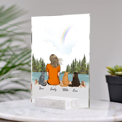 Cat And Mom Custom Framed • Cat Mom Portrait • Personalized Memorial Gift For Loss Of Cat • Girl With Cat Portrait • Acrylic Plaque
