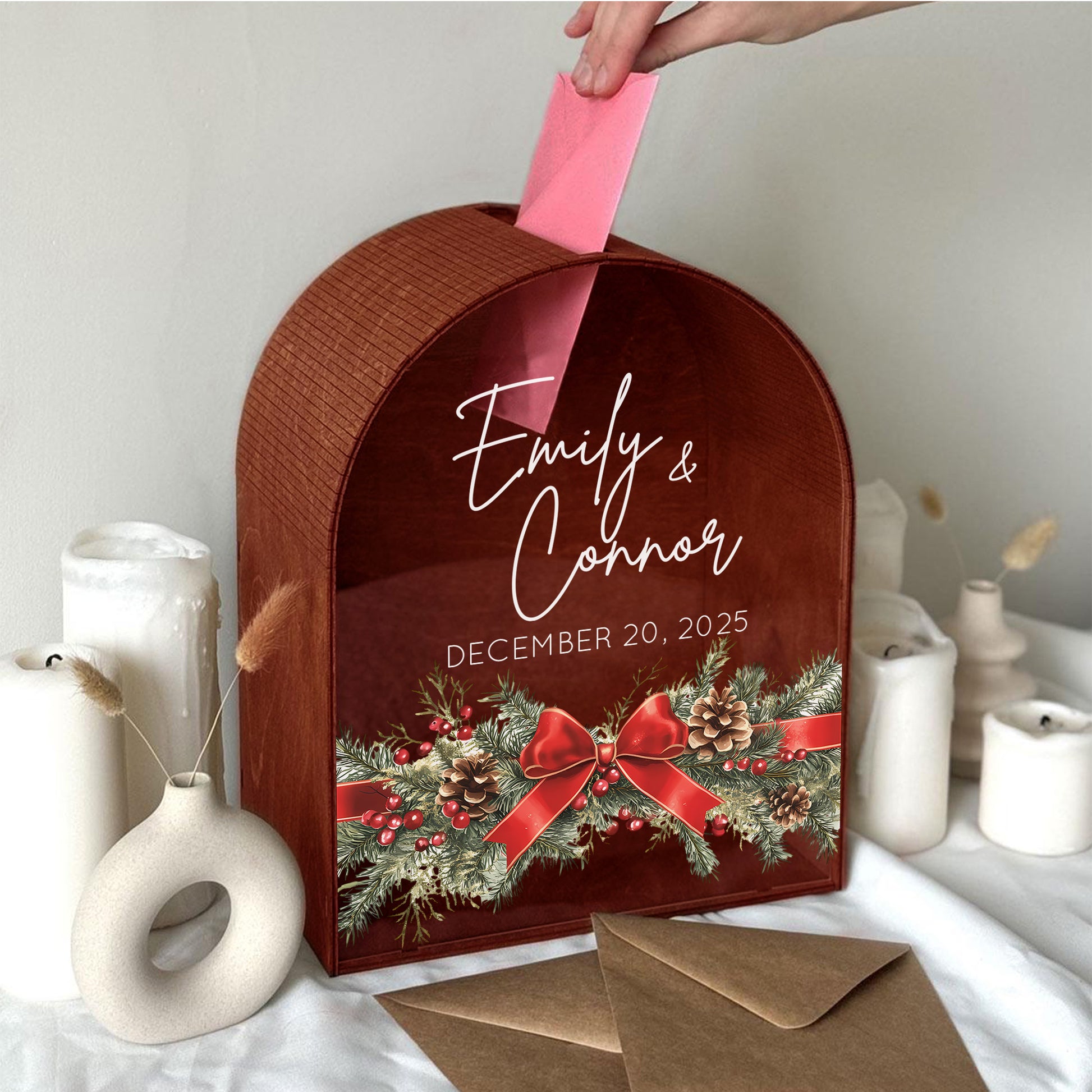 Personalized Wedding Card Box - Christmas Tone
