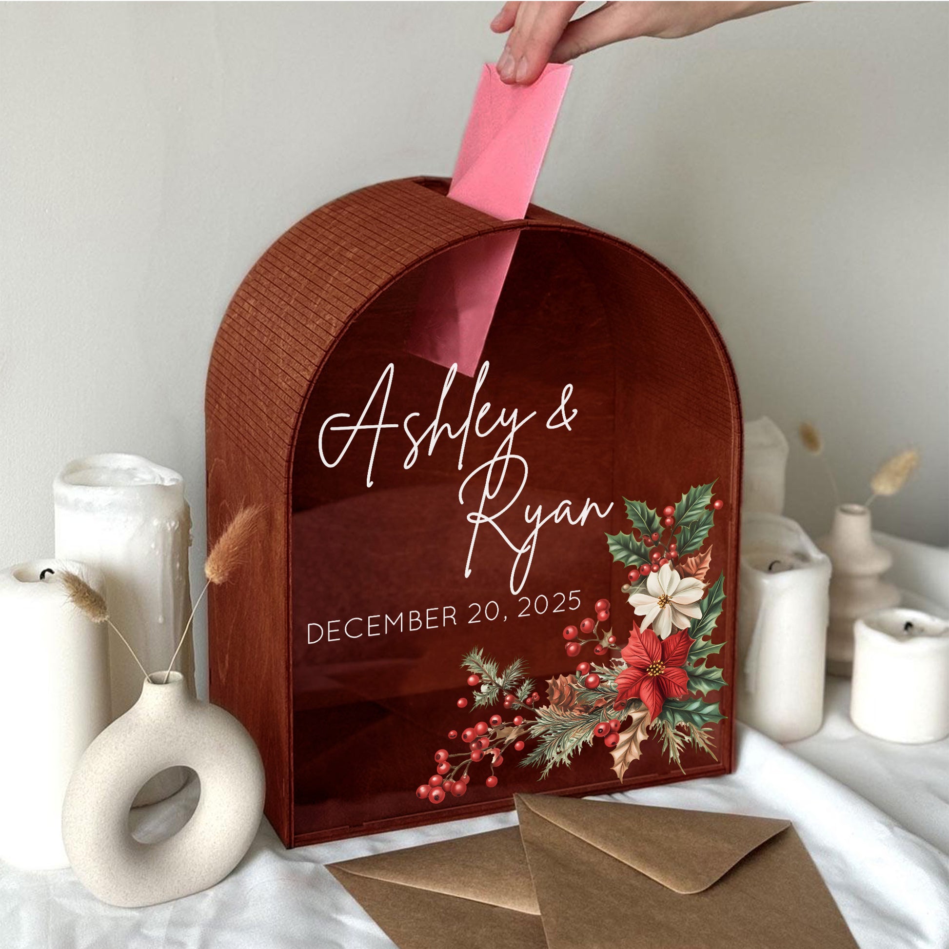 Personalized Wedding Card Box - Christmas Tone