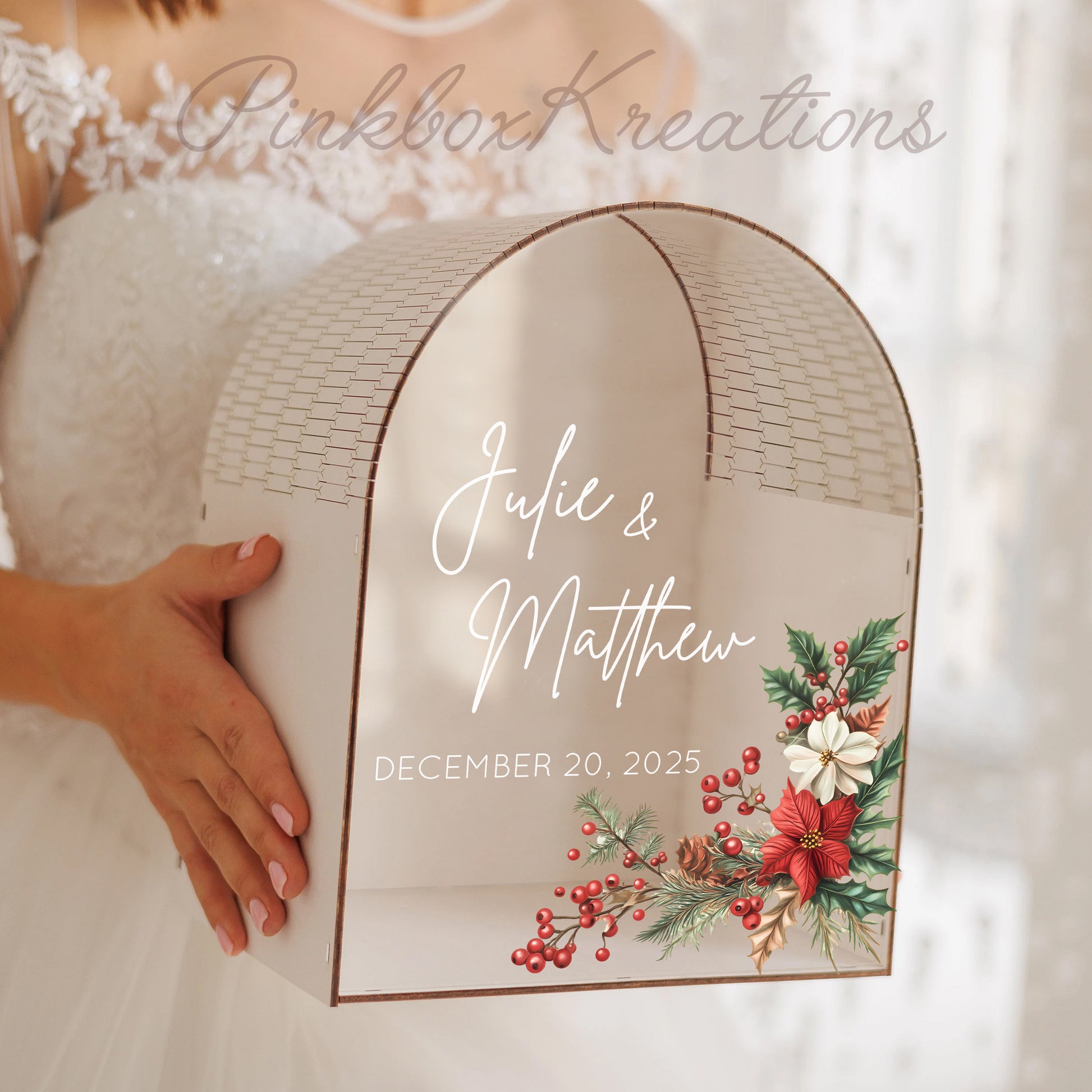 Personalized Wedding Card Box - Christmas Tone