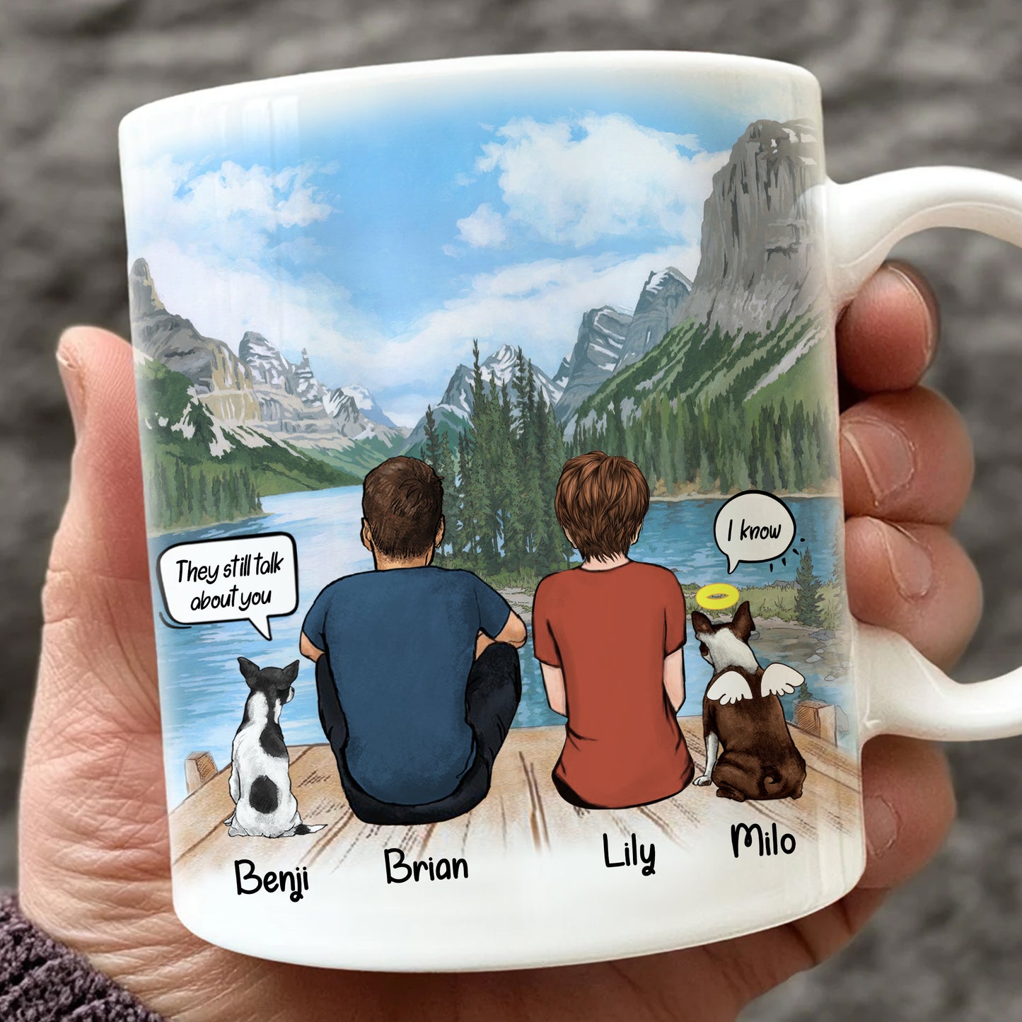 Custom Family Portrait Mug • Personalized Family With Kid And Dog Portrait • Memorial Gift For Loss Of Dog
