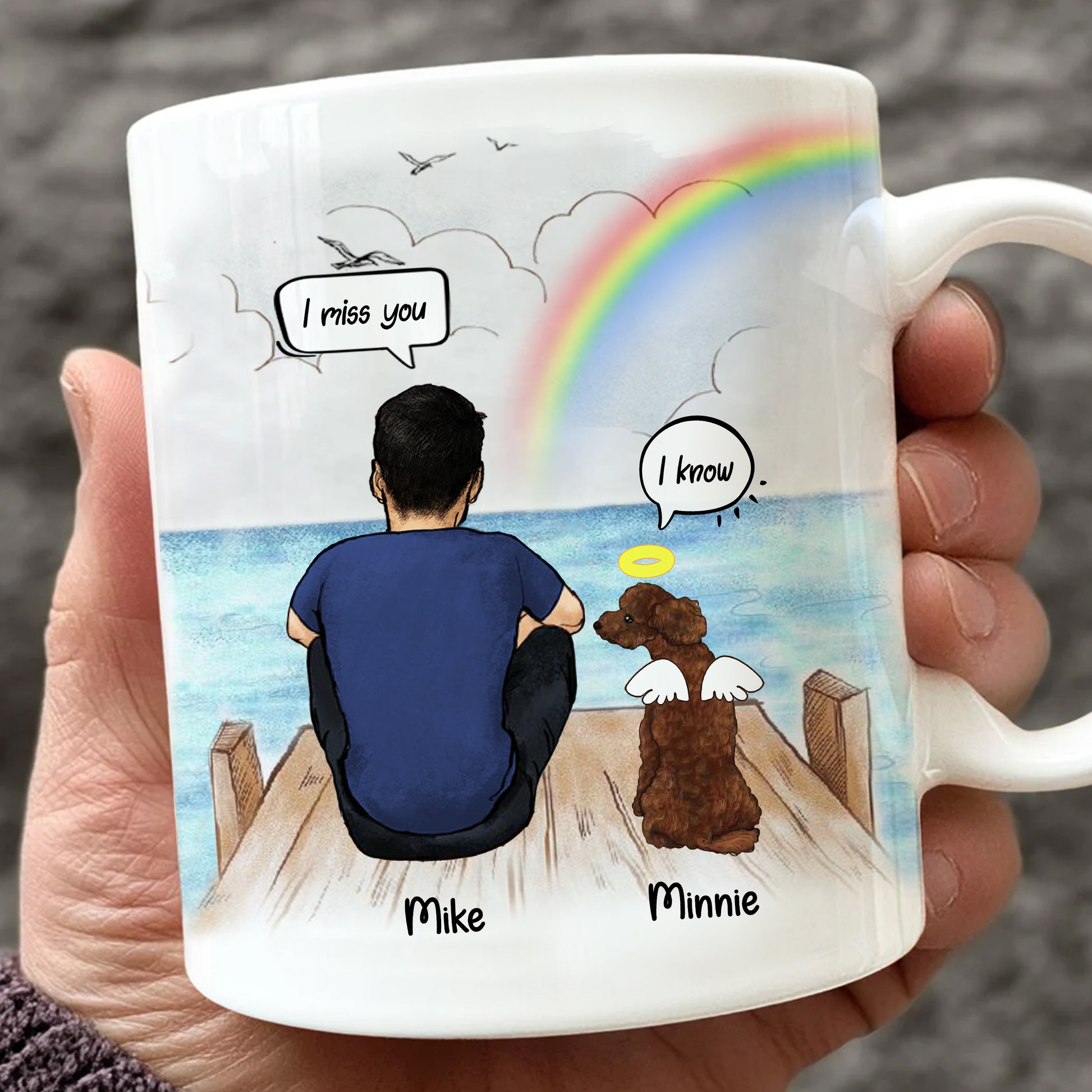 Dog And Dad Mug • Custom Dog Dad Portrait • Personalized Memorial Gift For Loss Of Dog • Man With Dog Portrait