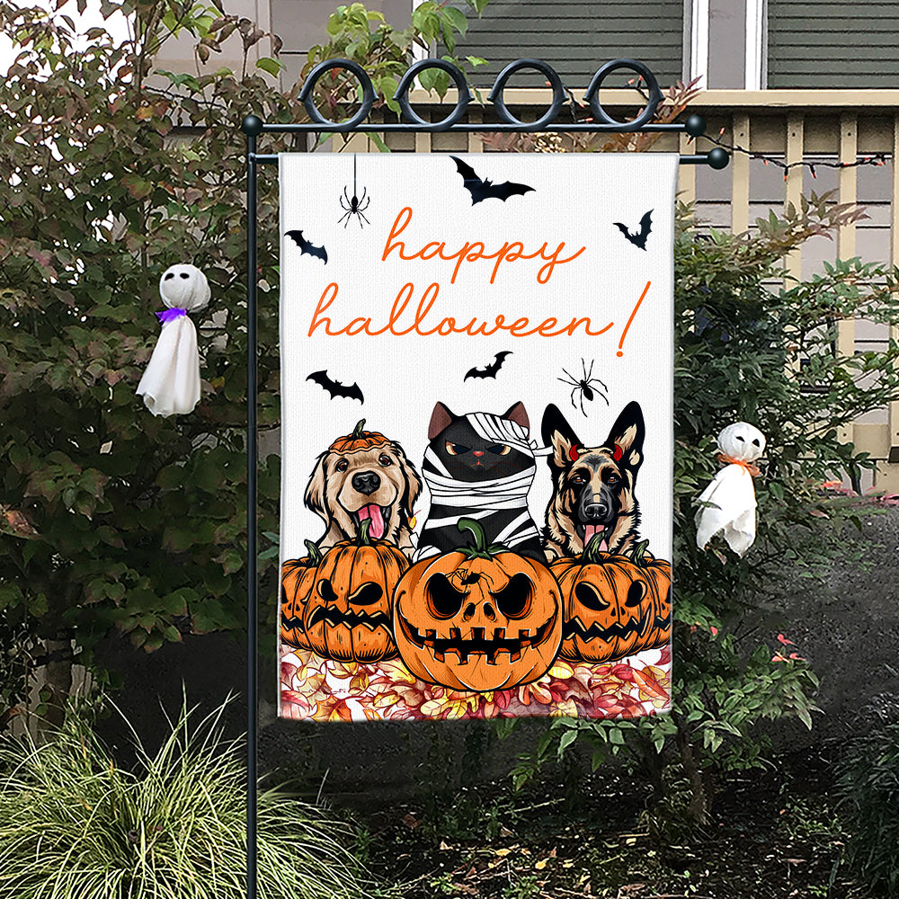 Happy Halloween • Funny Halloween Decoration Flag • Personalized Dog & Cat Garden Flag • Custom Welcome Flag