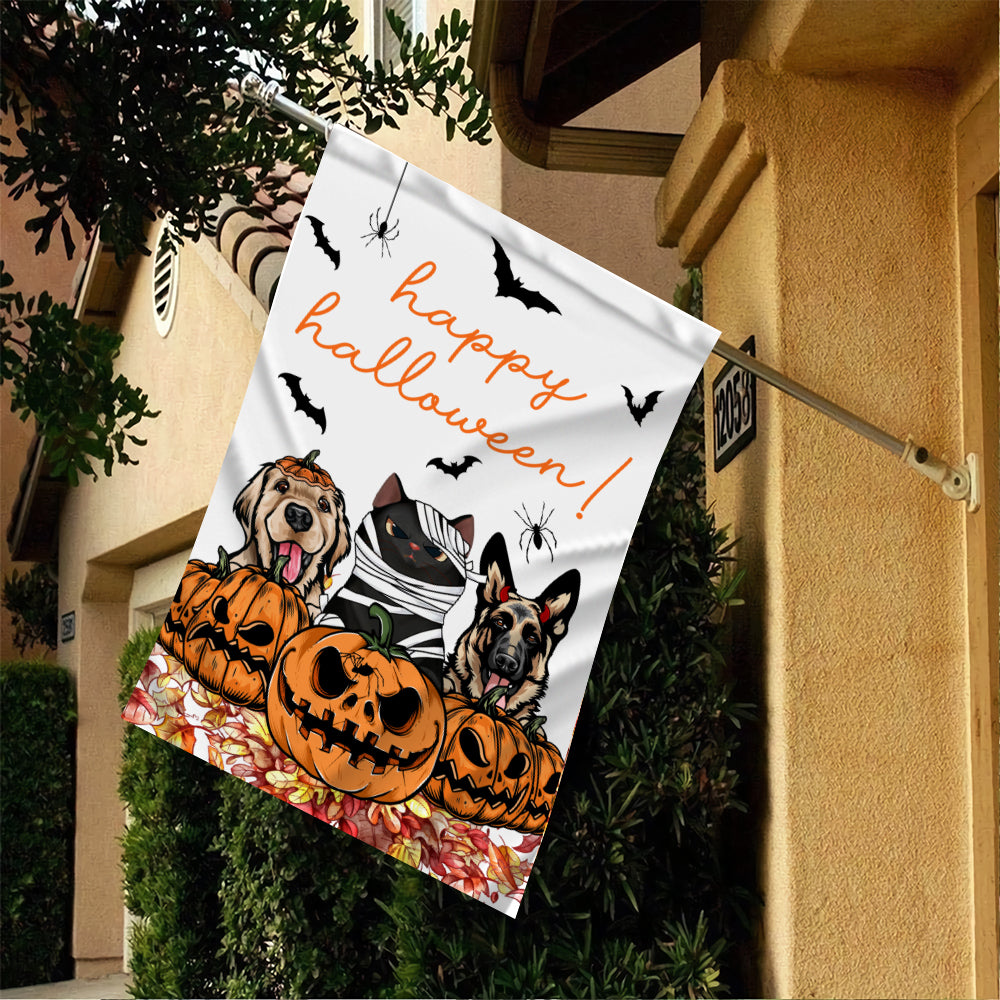 Happy Halloween • Funny Halloween Decoration Flag • Personalized Dog & Cat Garden Flag • Custom Welcome Flag
