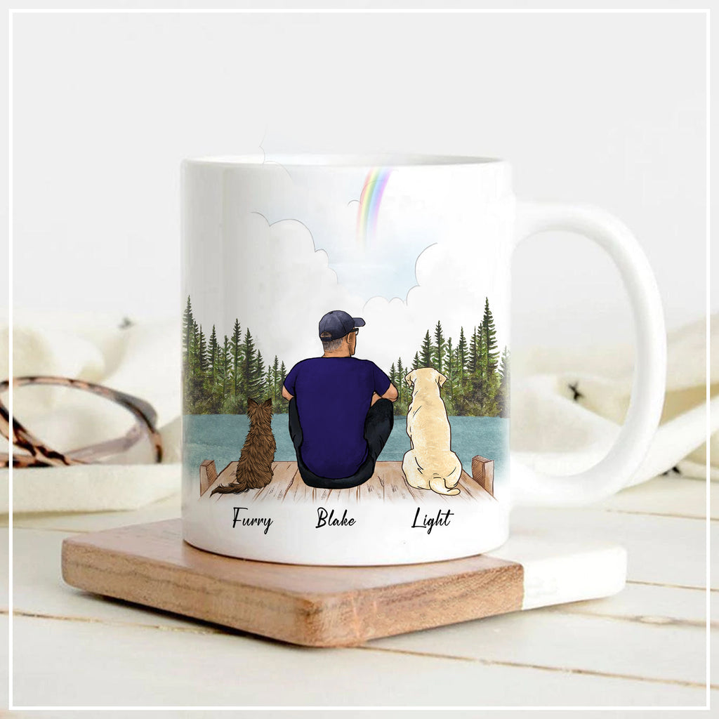 Dog And Dad Mug • Custom Dog Dad Portrait • Personalized Memorial Gift For Loss Of Dog • Man With Dog Portrait