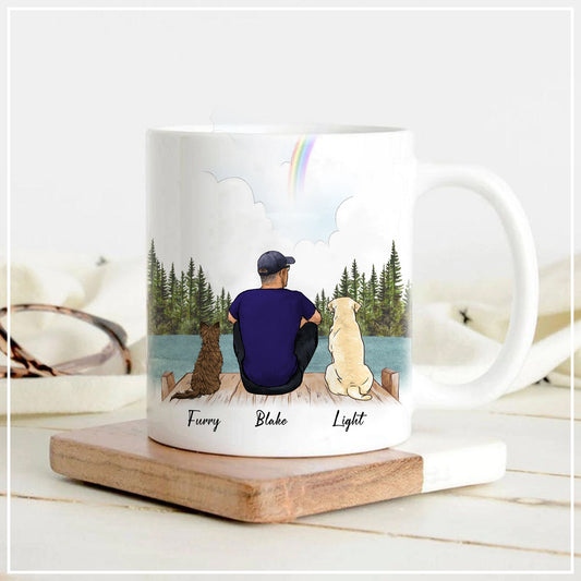 Dog And Dad Mug • Custom Dog Dad Portrait • Personalized Memorial Gift For Loss Of Dog • Man With Dog Portrait