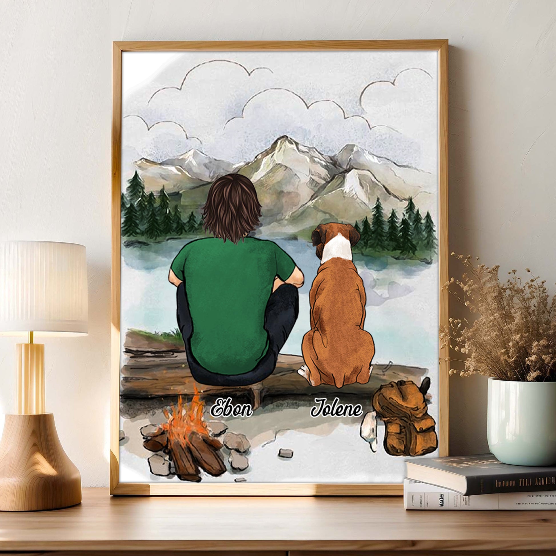 Dog And Dad Portrait Framed • Man With Cat Wall Art • Custom Memorial Gift For Pet Lovers • Personalized Sympathy Gift • Keepsake Gift • Passed Over Gift