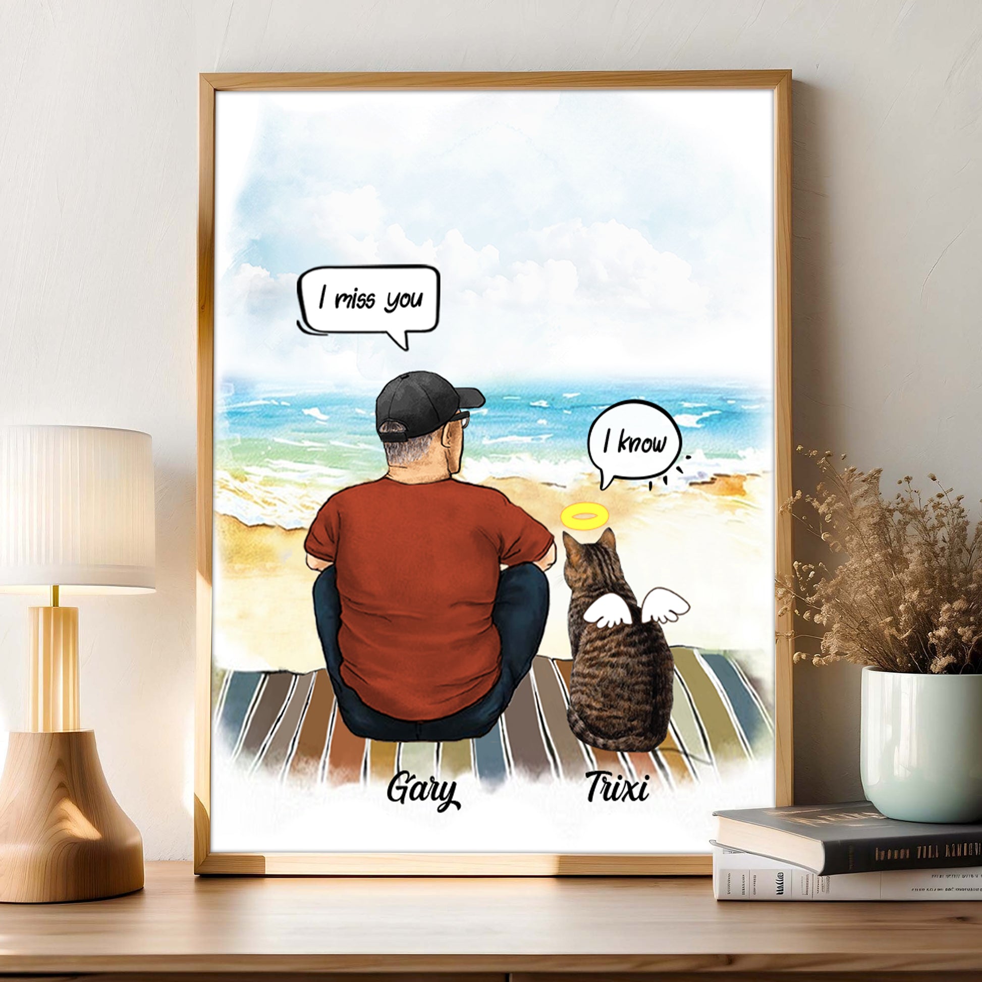 Dog And Dad Portrait Framed • Man With Cat Wall Art • Custom Memorial Gift For Pet Lovers • Personalized Sympathy Gift • Keepsake Gift • Passed Over Gift