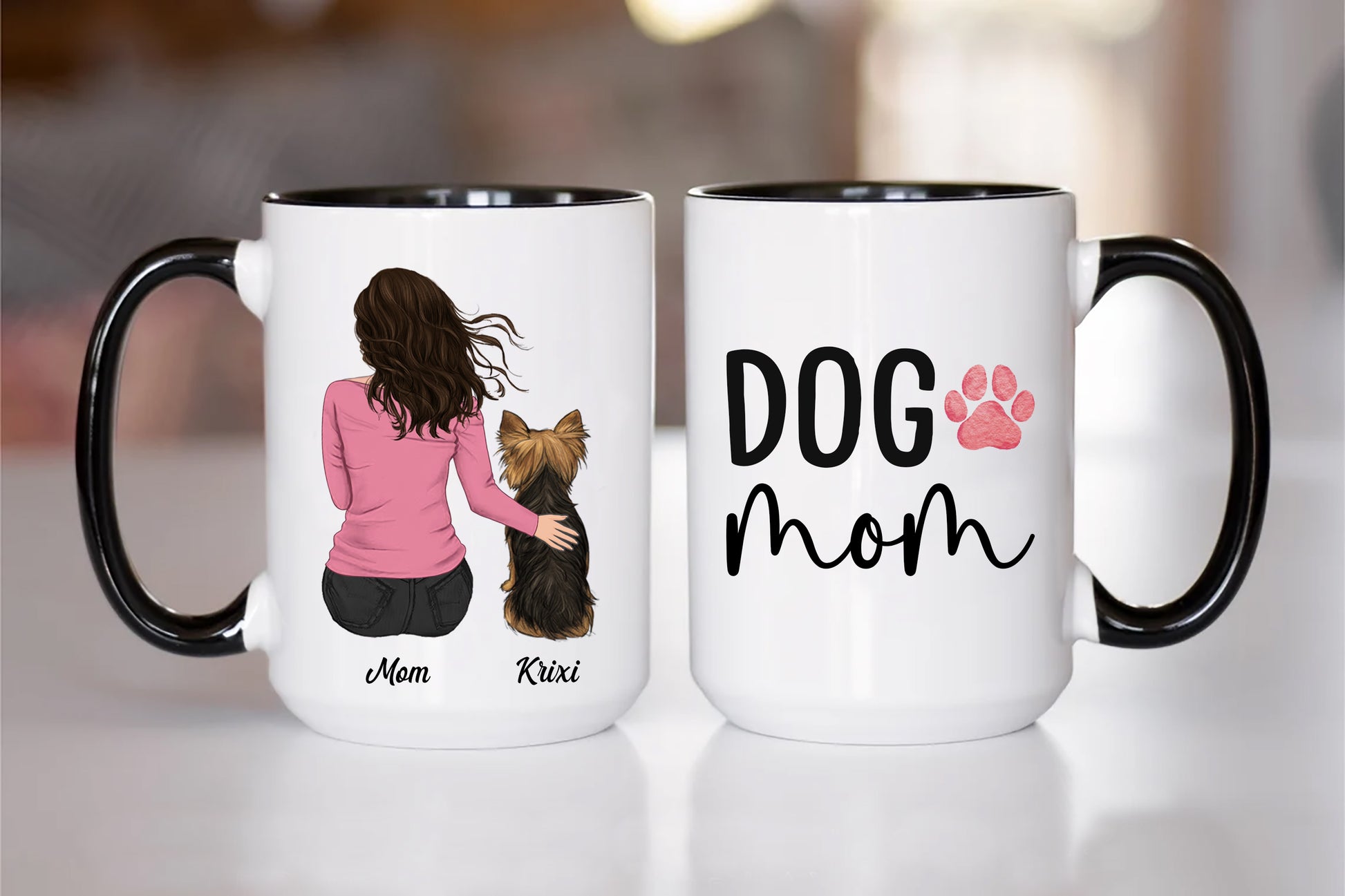 Dog And Mom Mug • Custom Dog Mom Portrait • Personalized Keepsake Gift For Dog Mama • Girl With Dog Portrait
