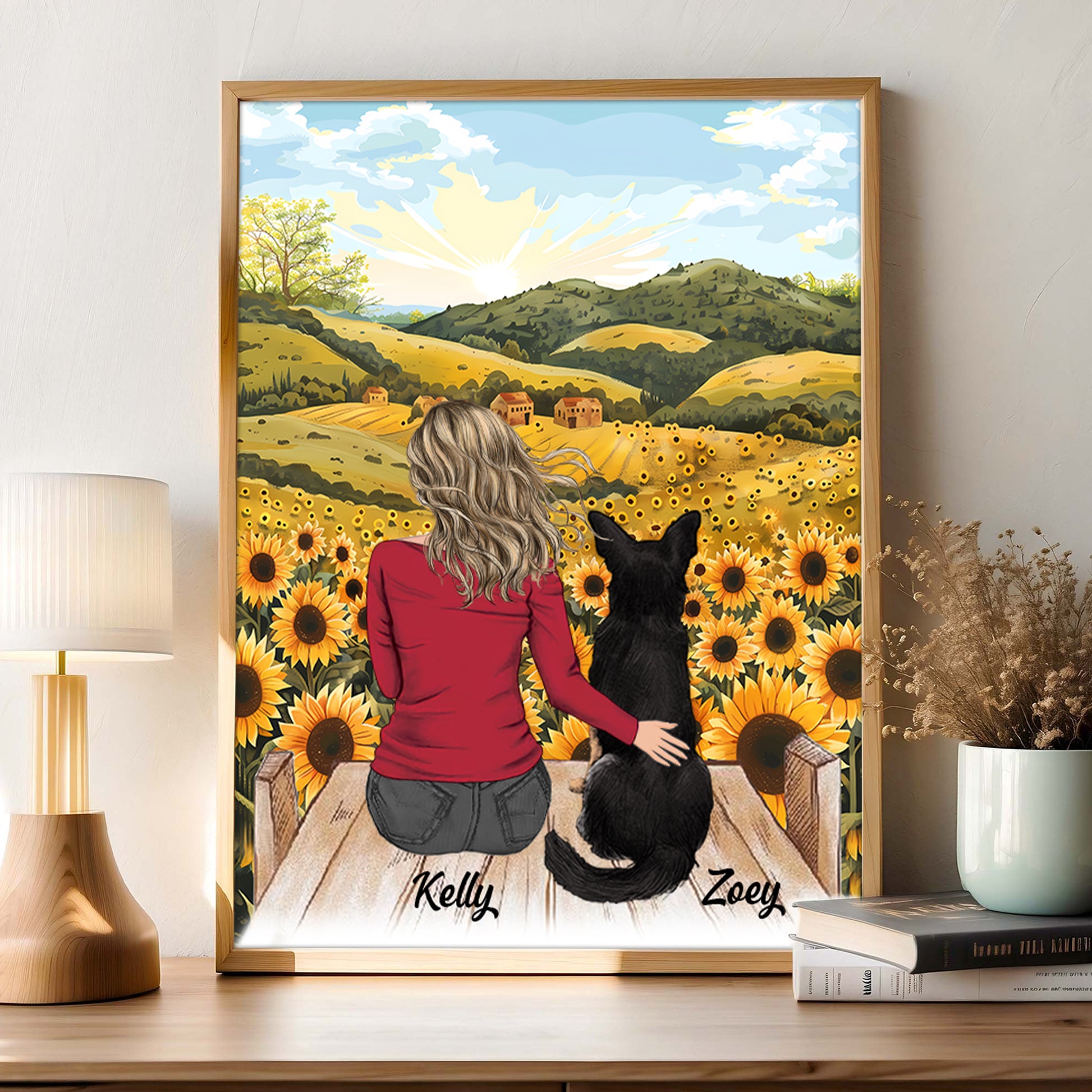 Dog And Mom Portrait Framed • Girl With Cat Wall Art • Custom Memorial Gift For Pet Lovers • Personalized Sympathy Gift • Keepsake Gift • Passed Over Gift